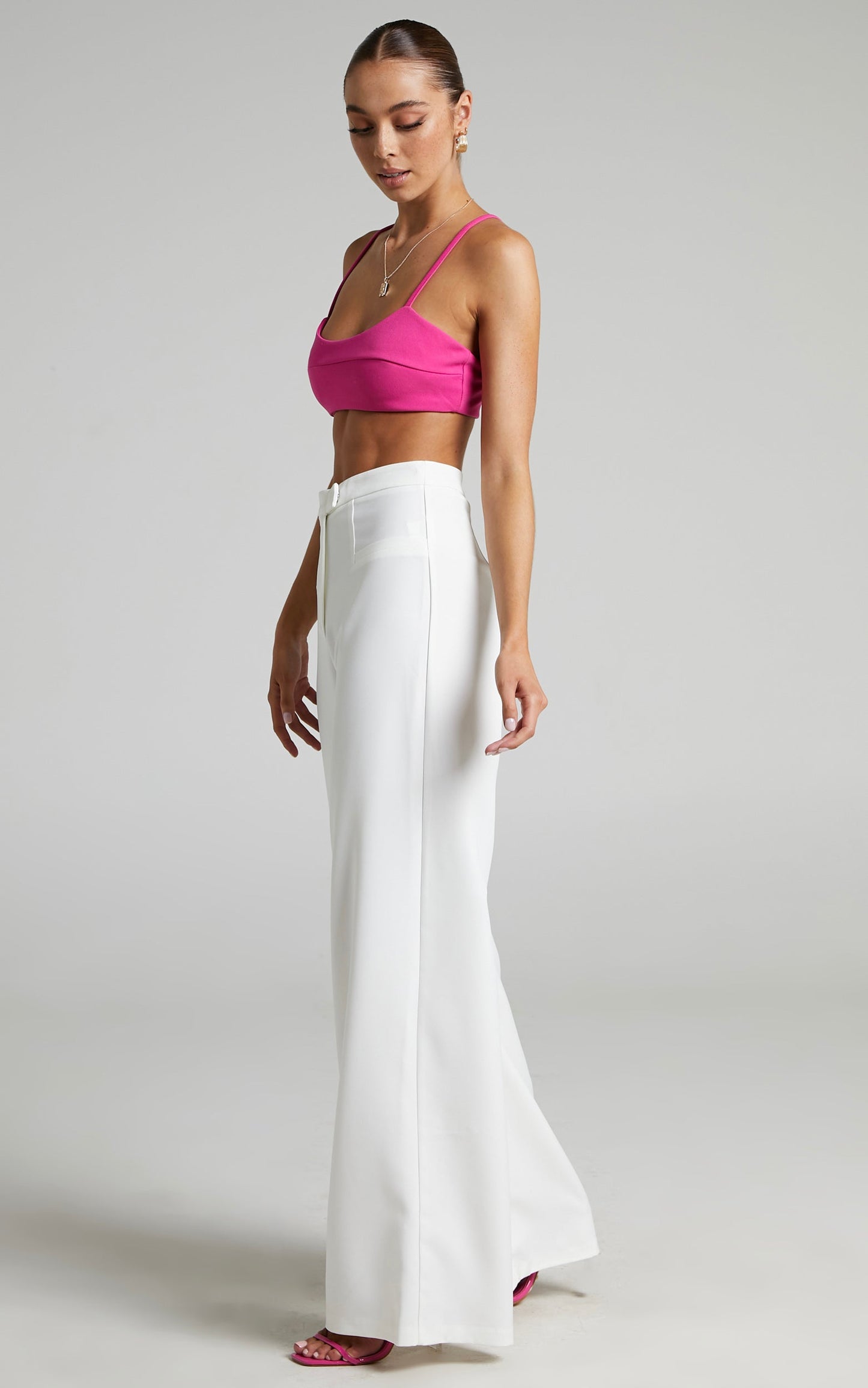 Jaxine - High Waisted Tailored Wide Leg Trousers in White