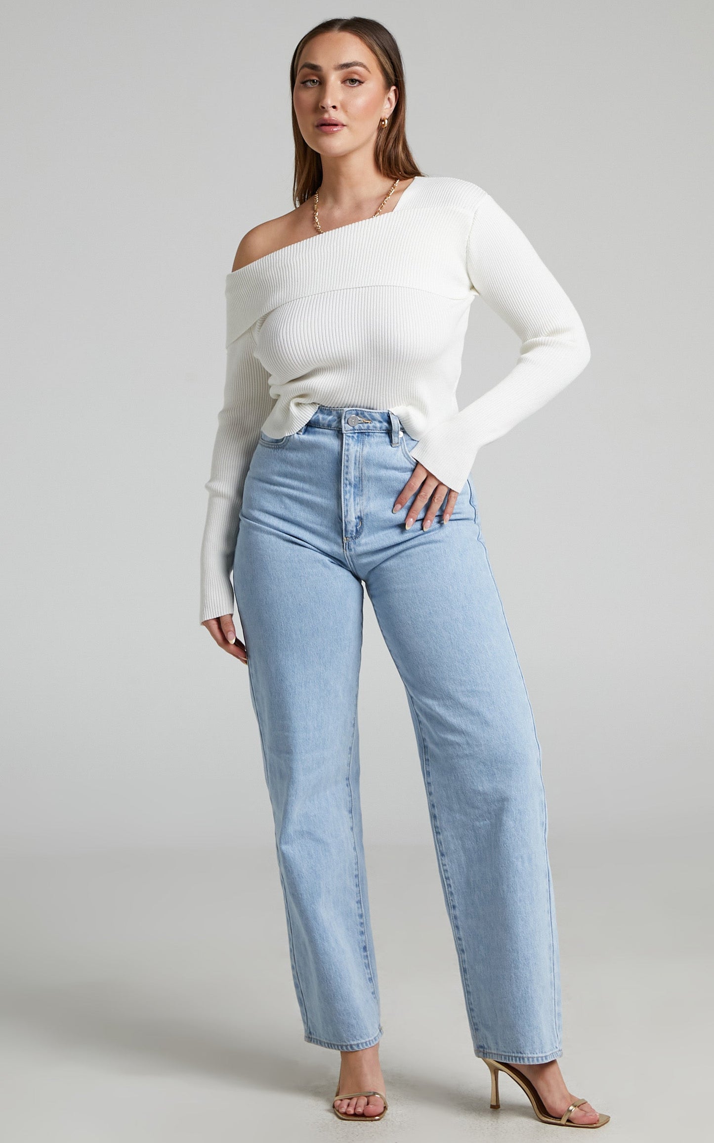 Jemima Off One Shoulder Long Sleeve Top in White