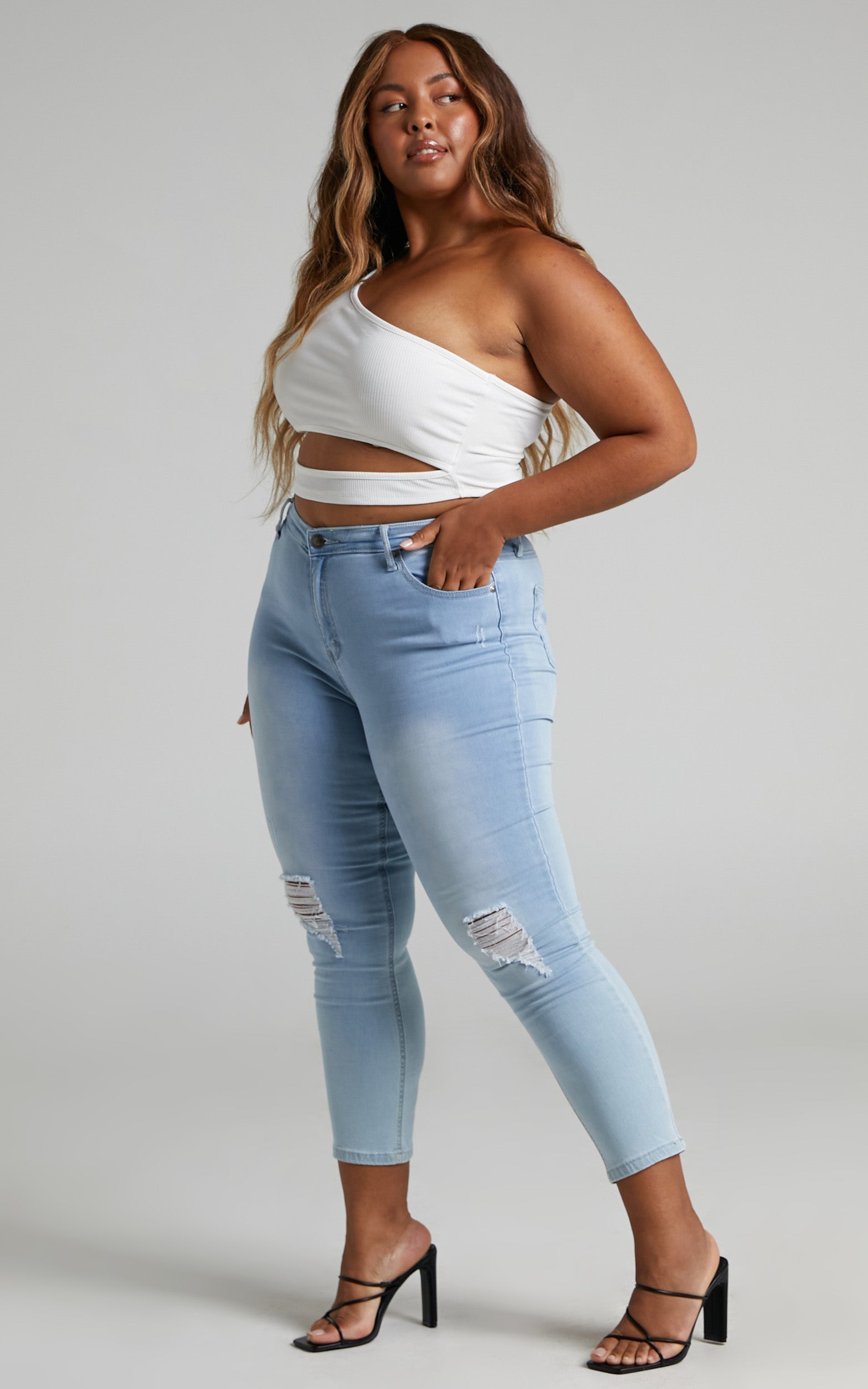 Joellyn Top - Asymmetric Front Cut Out Ribbed Crop Tank in White