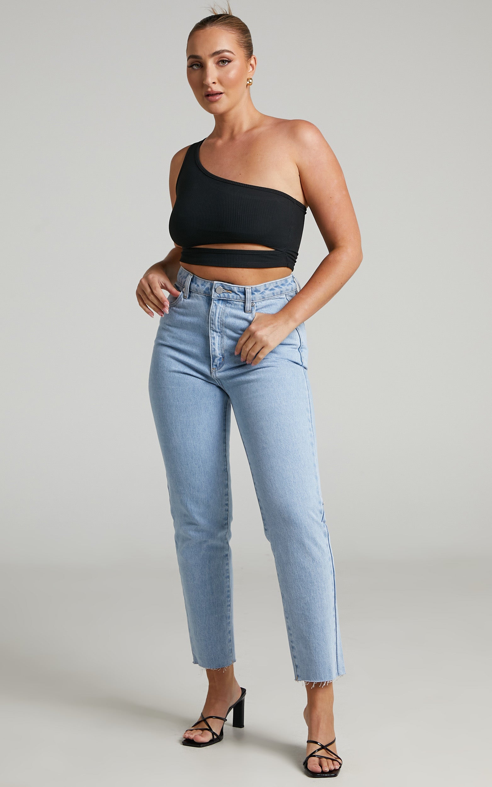 Joellyn Top - Asymmetric Front Cut Out Ribbed Crop Tank in Black