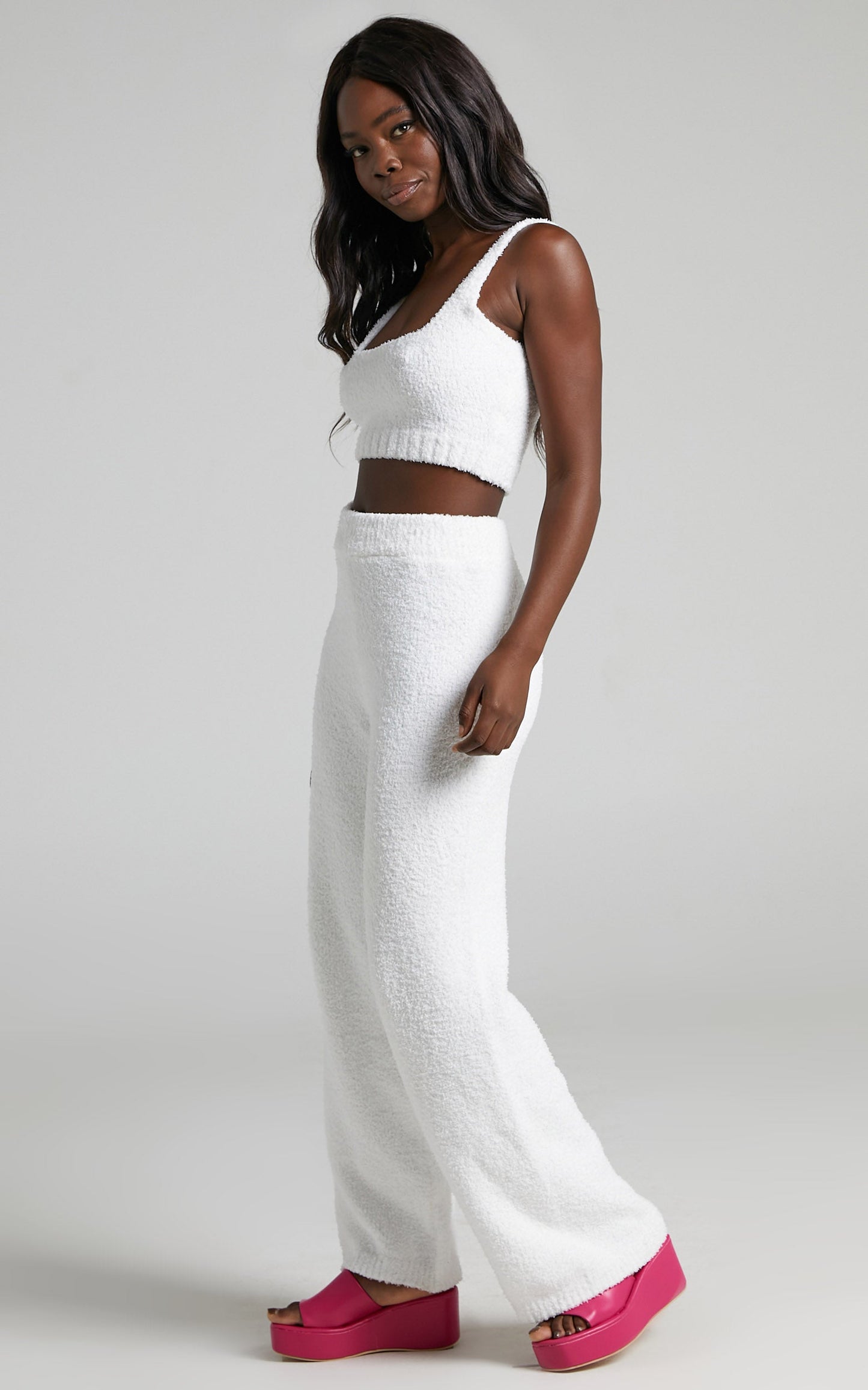 Kacee Soft Knit Crop Top and Pant Two Piece Set in Cream