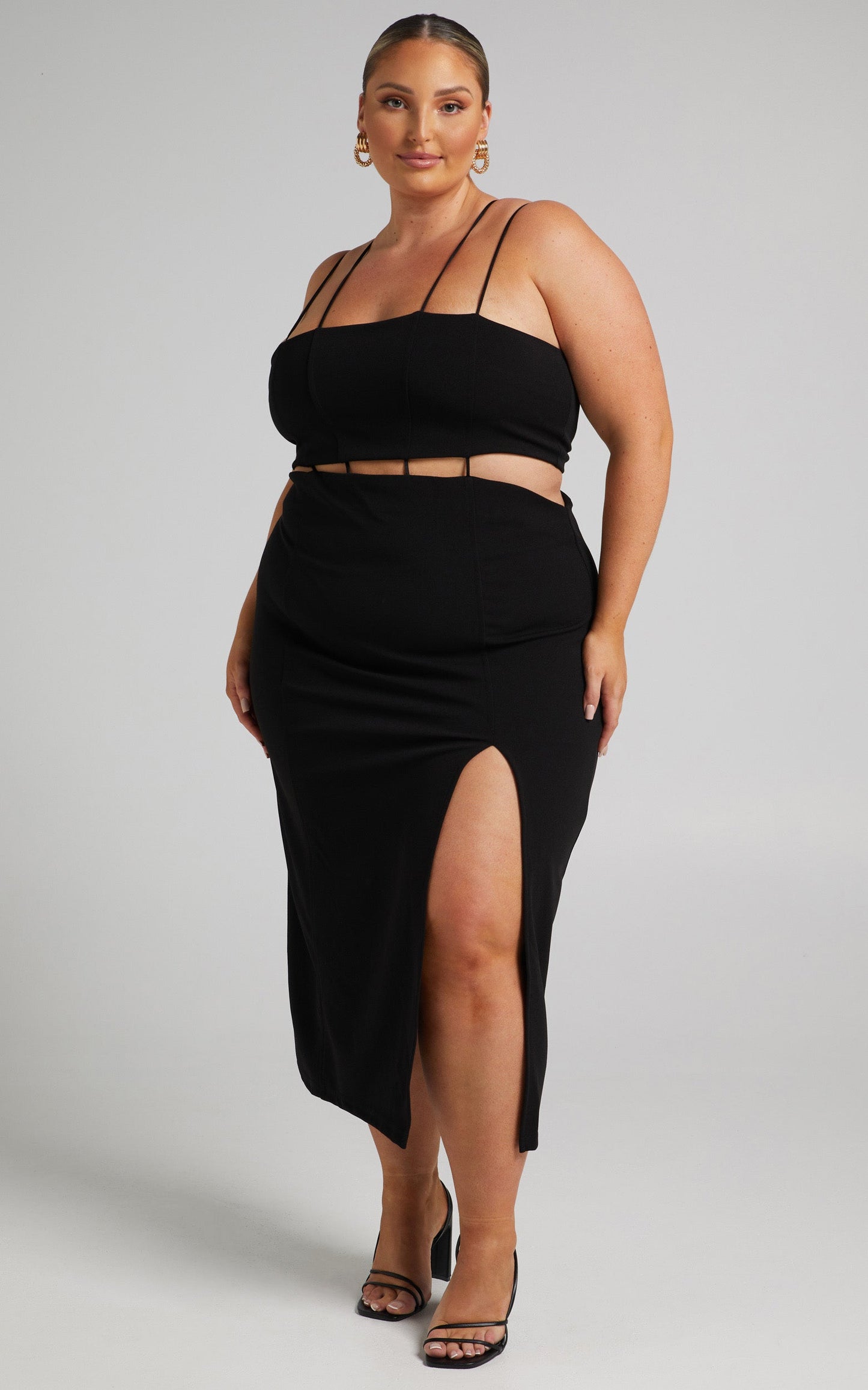 Sumeria Strap Detail Midi Dress in Black