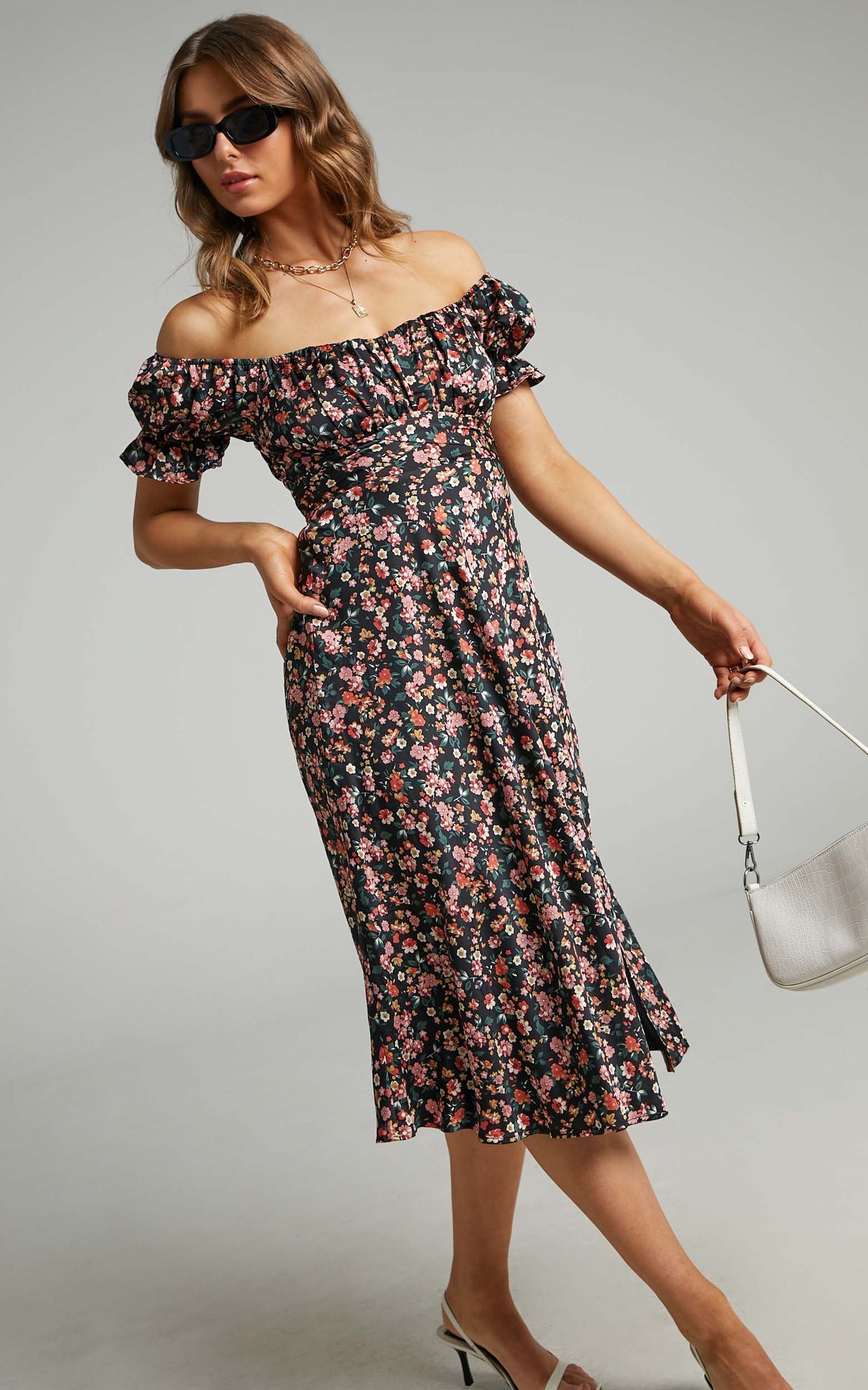 Kordyn Midi Dress in Black Floral