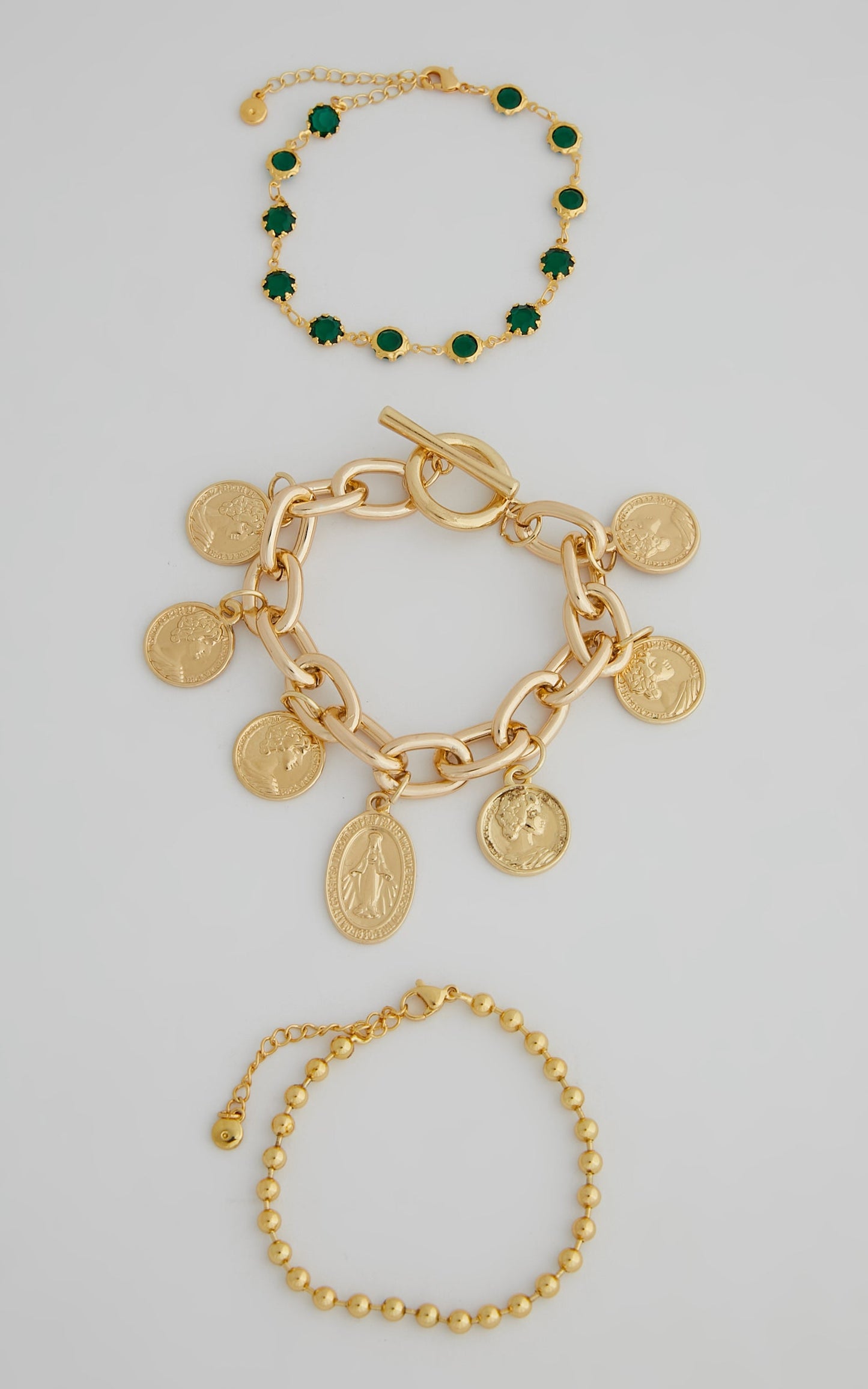Loreen Coin Bead Bracelet Set - Pack of 3 in Gold