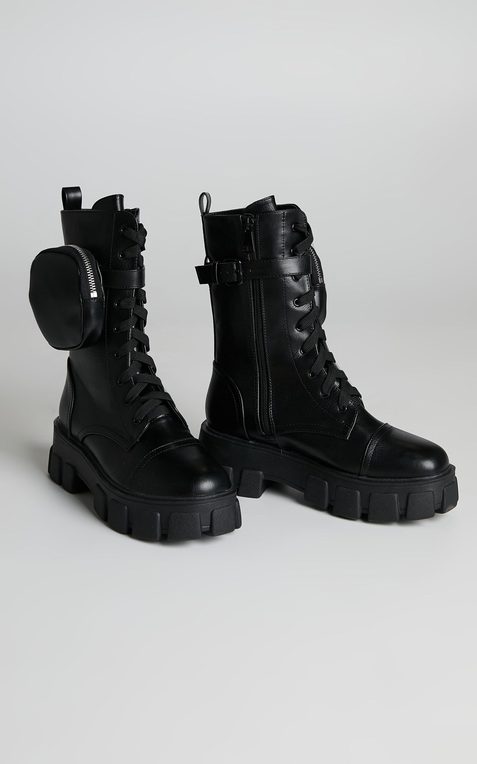 Public Desire - Intention Chunky Sole Pouch Ankle Boots in Black