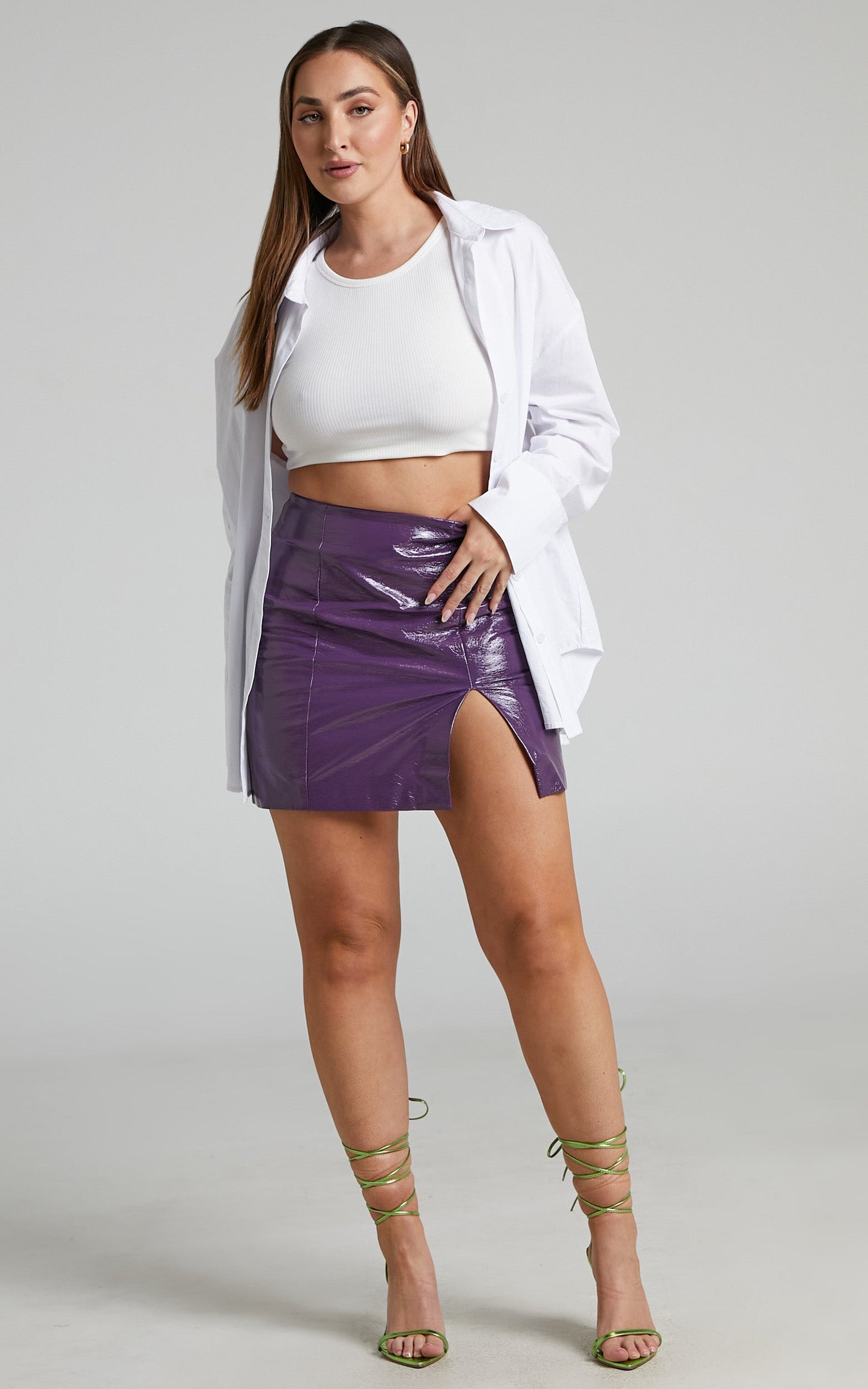 Reiko Mini Skirt - Patent Faux Leather Skirt in Purple