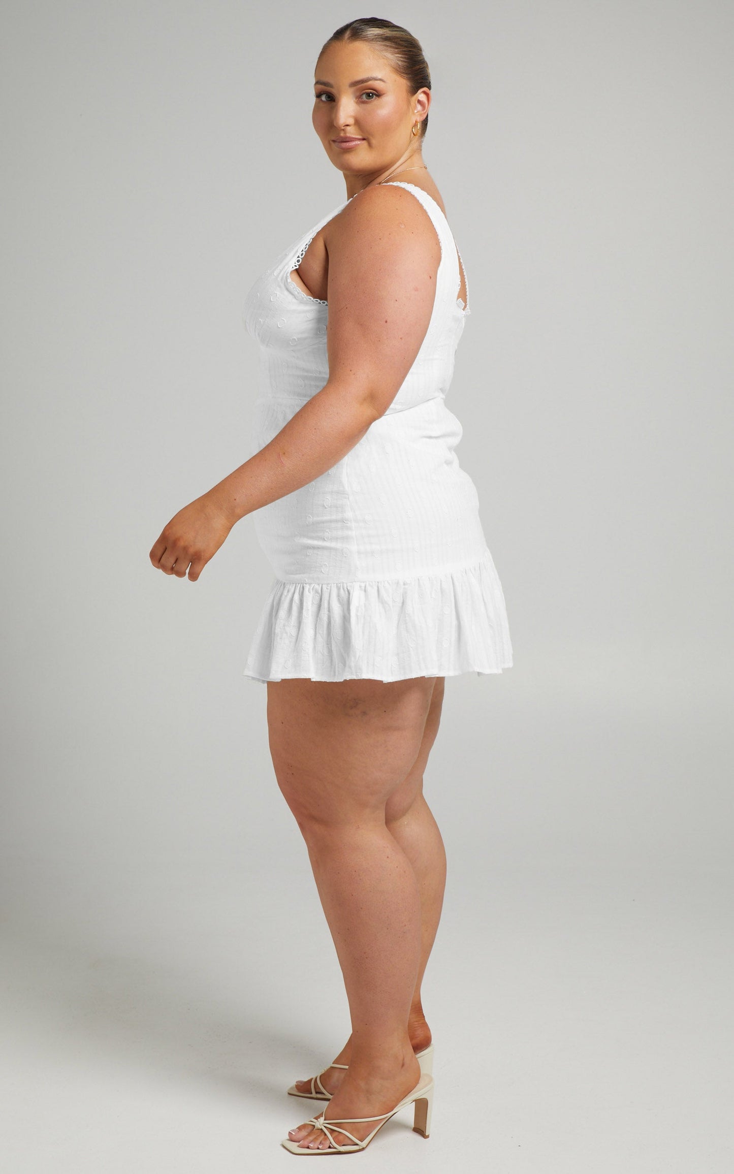 Tamzin Mini Dress - Frill Hem Dress in Cream