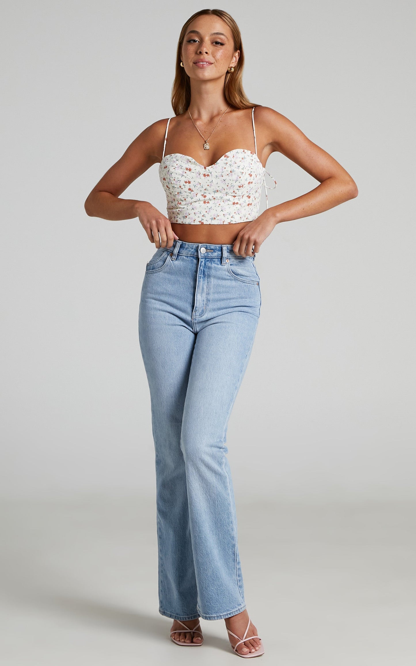 Rosalinda Top - Sweetheart Tie Strap Crop Top in Rosalinda Cream Floral