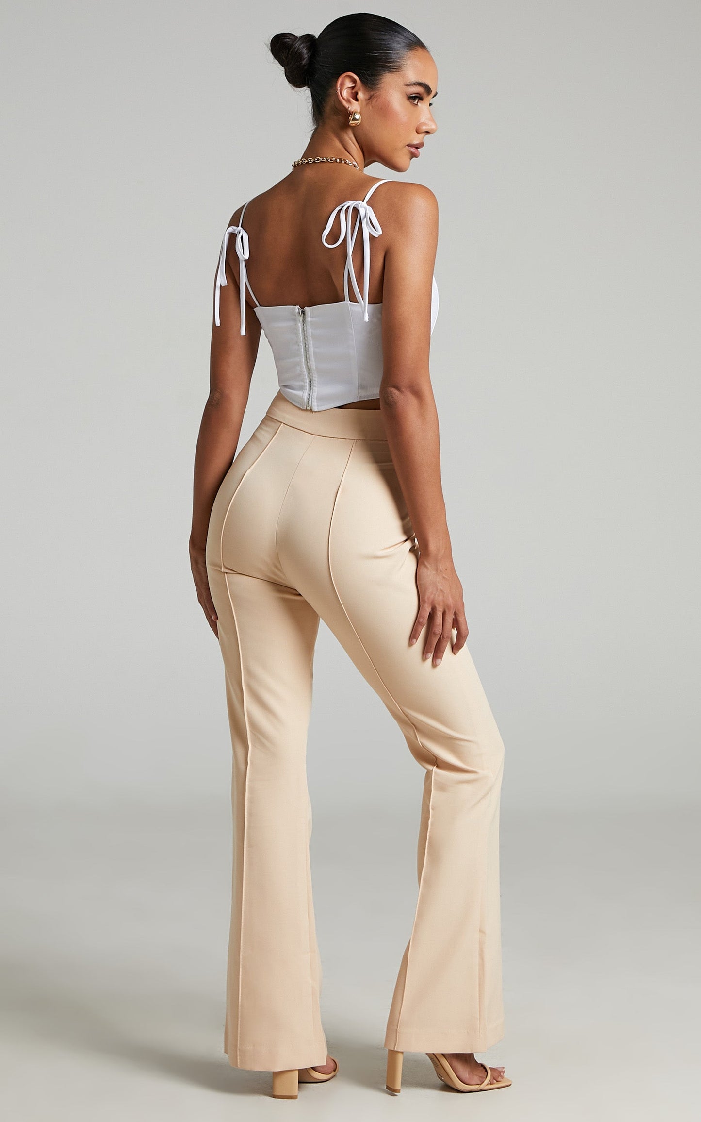 Roschel Pants - High Waisted Flared Pants in Stone