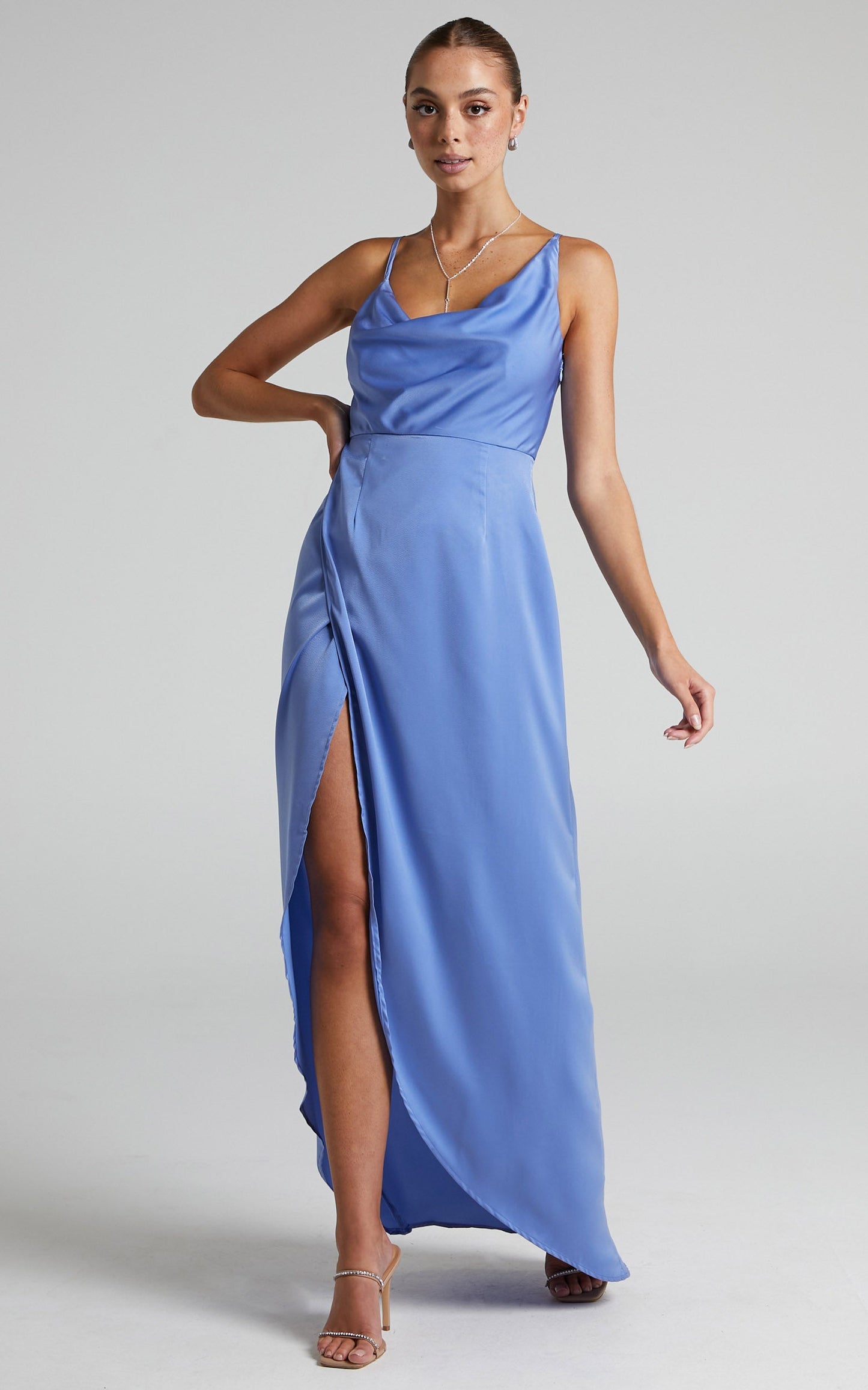 Rosemarie Asymmetrical Wrap Maxi Dress in Blue