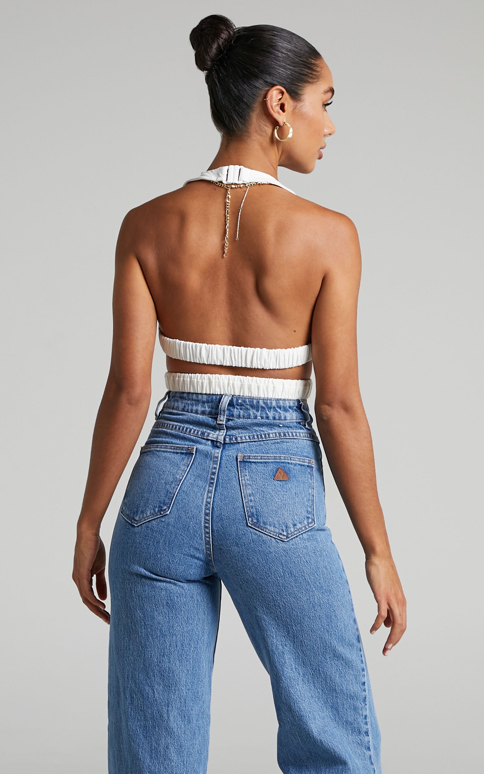 Rubelita Cut Out Halter Neck Crop Top in Off White
