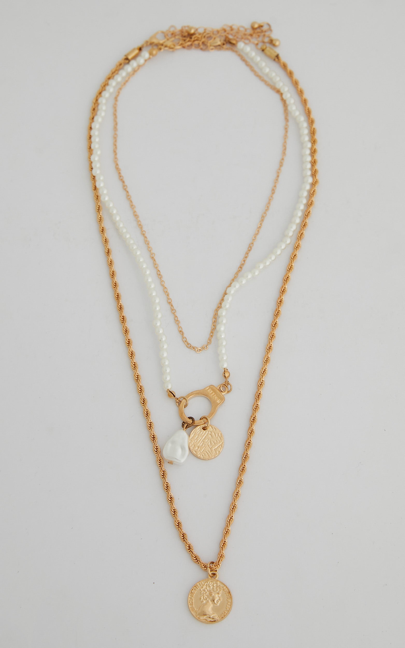 Scarleth Layered Pearl Chain Necklace - Set of 3 in Gold