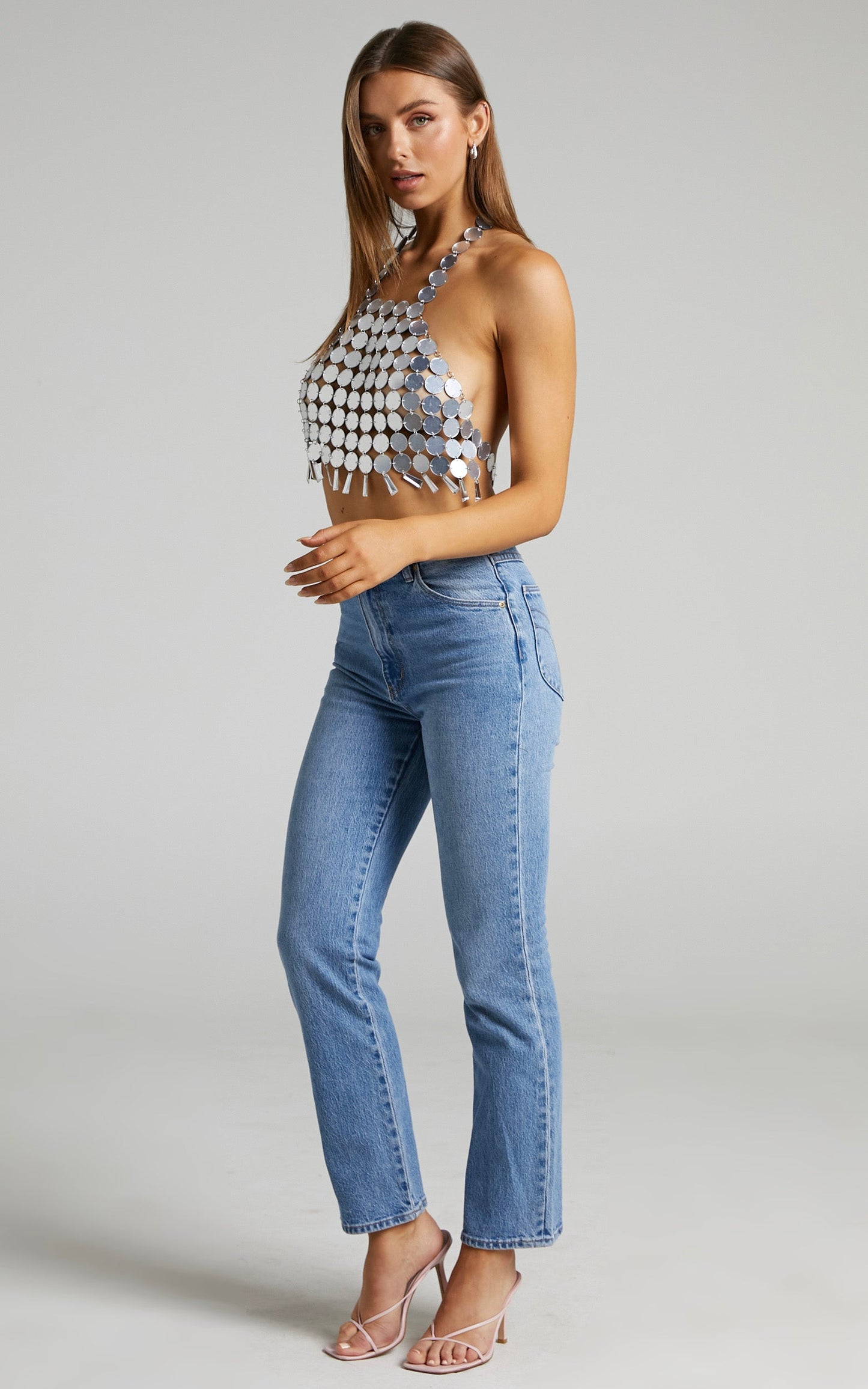 Visions Sequin Cropped Top in Silver