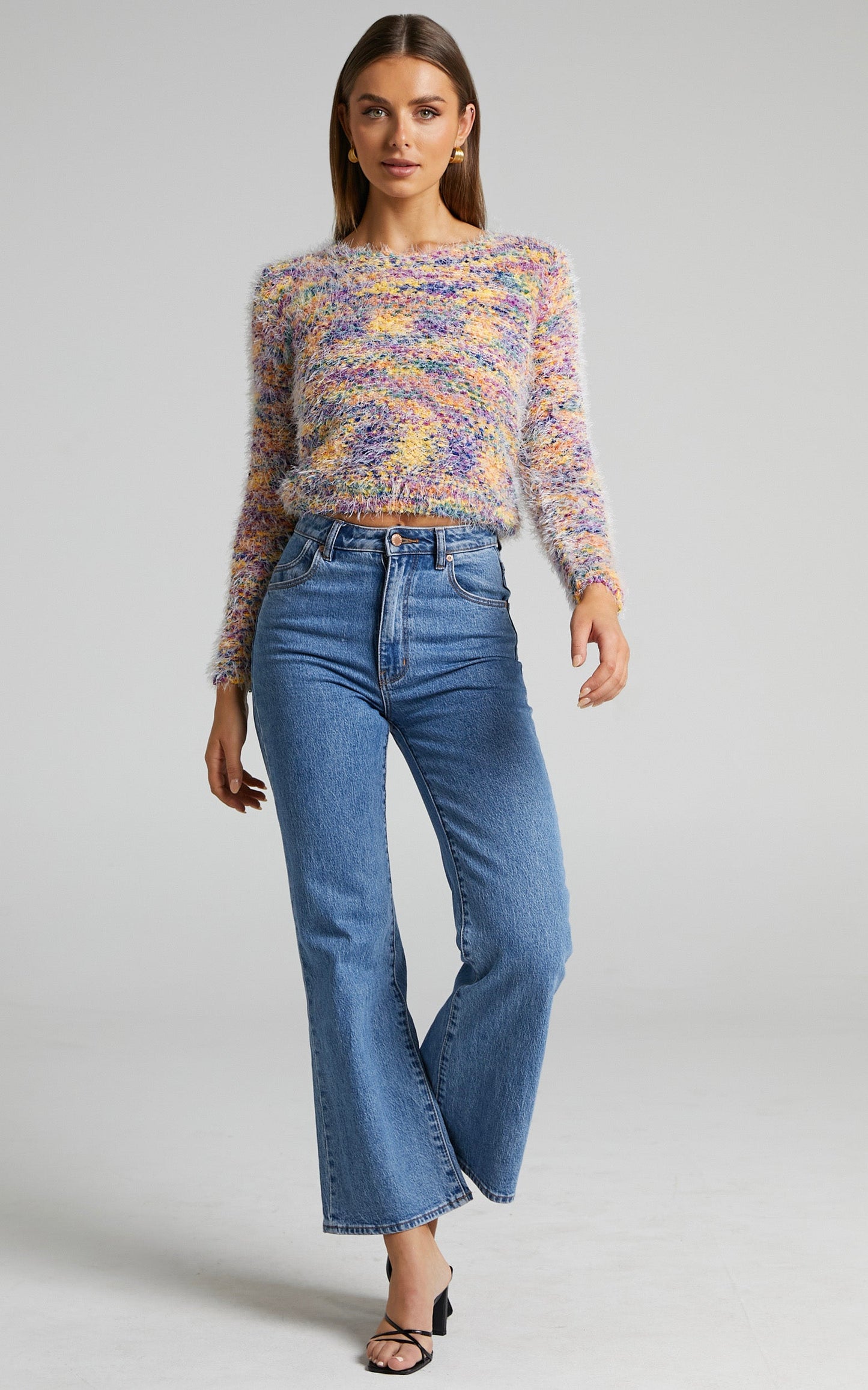 Yangzkie Sweater - Long Sleeve Fuzzy Knit Sweater in Multi