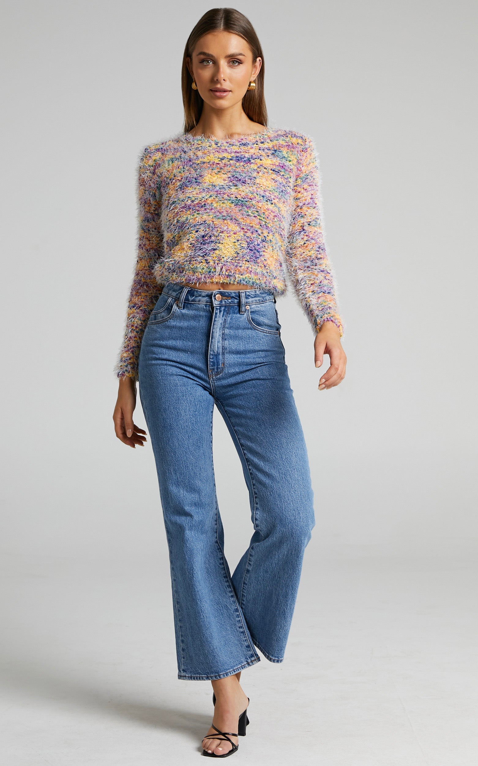 Yangzkie Sweater - Long Sleeve Fuzzy Knit Sweater in Multi