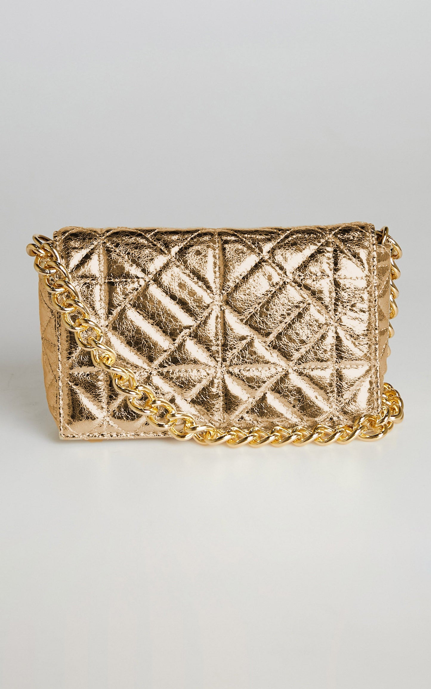 Ysolde Chain Strap Quilted Metallic Shoulder Bag in Gold