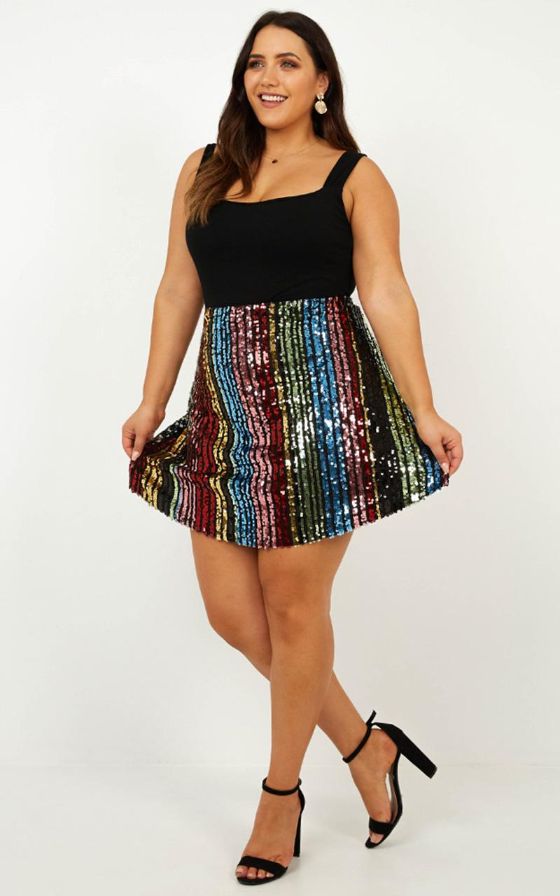 Be Your Best Skirt In Rainbow Sequin Stripe
