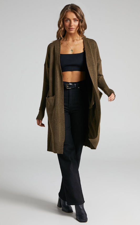 Brighid Longline Cardigan in Olive