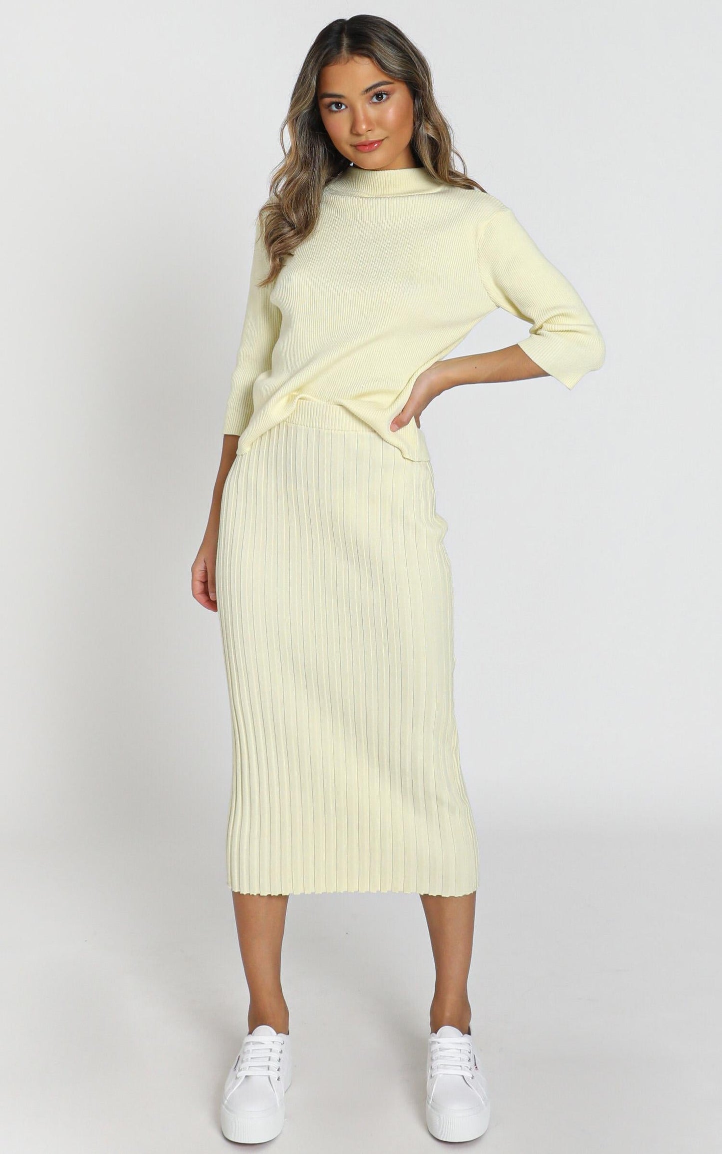 Cicely Knitted Skirt in Pastel Yellow