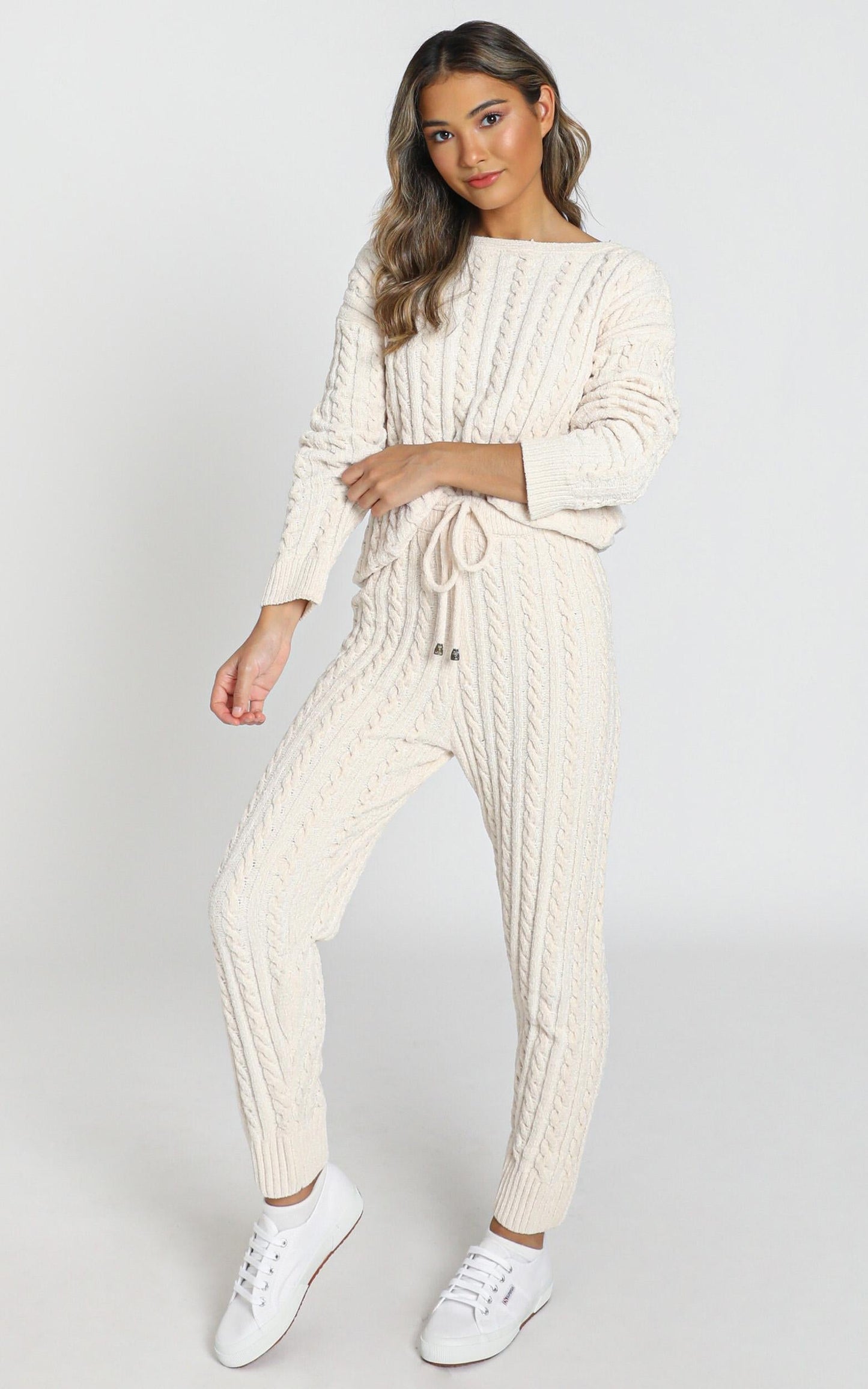 Iona Cable Knit Two Piece Set in cream
