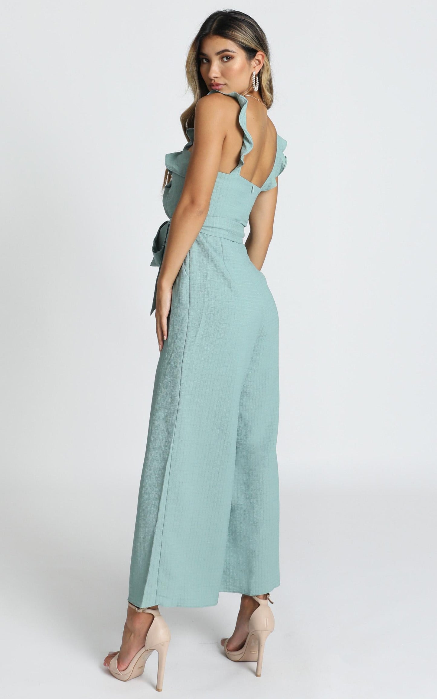 Cynthia Ruffle Jumpsuit in Sage
