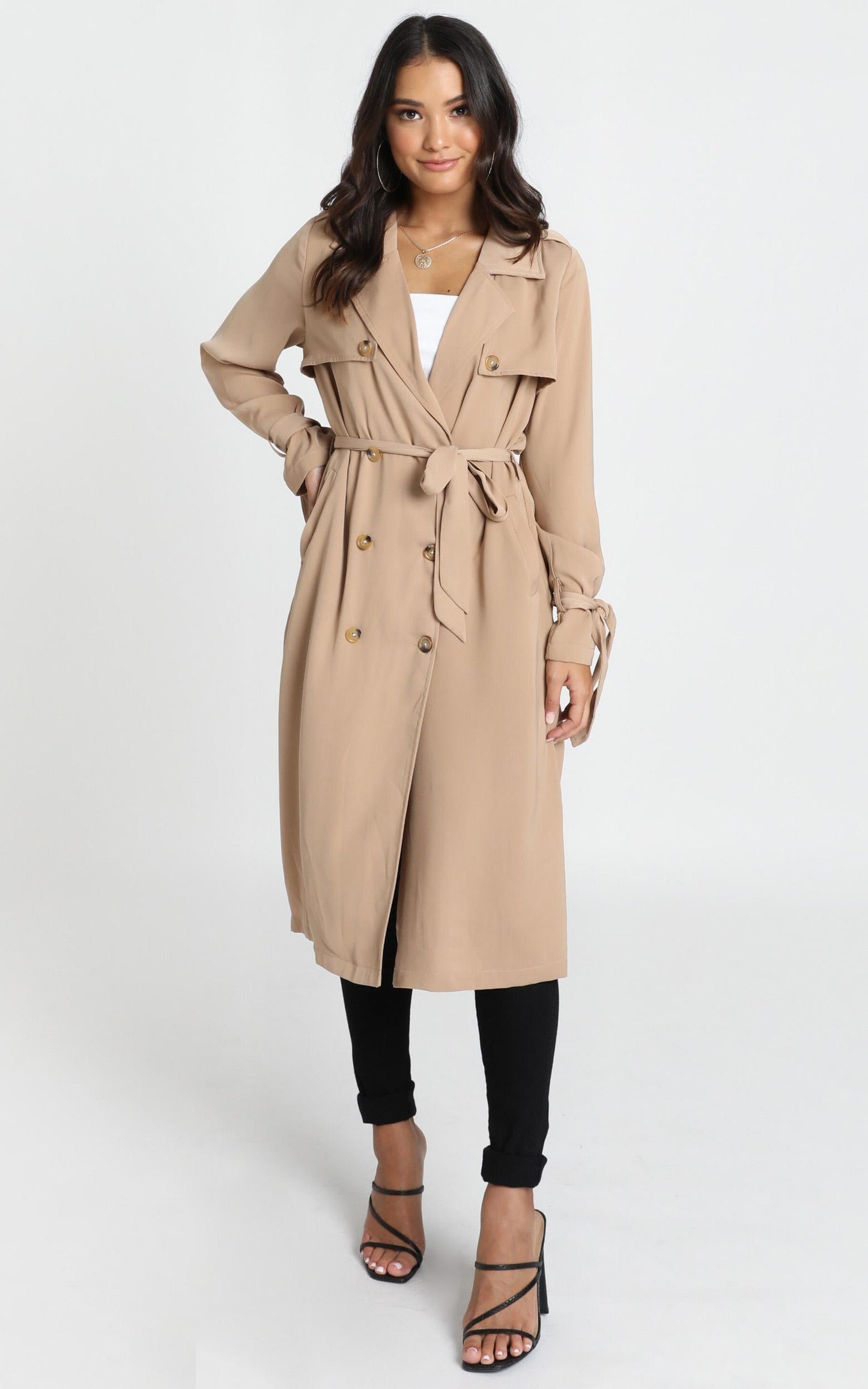 Stepping It Up Trench Coat In Beige