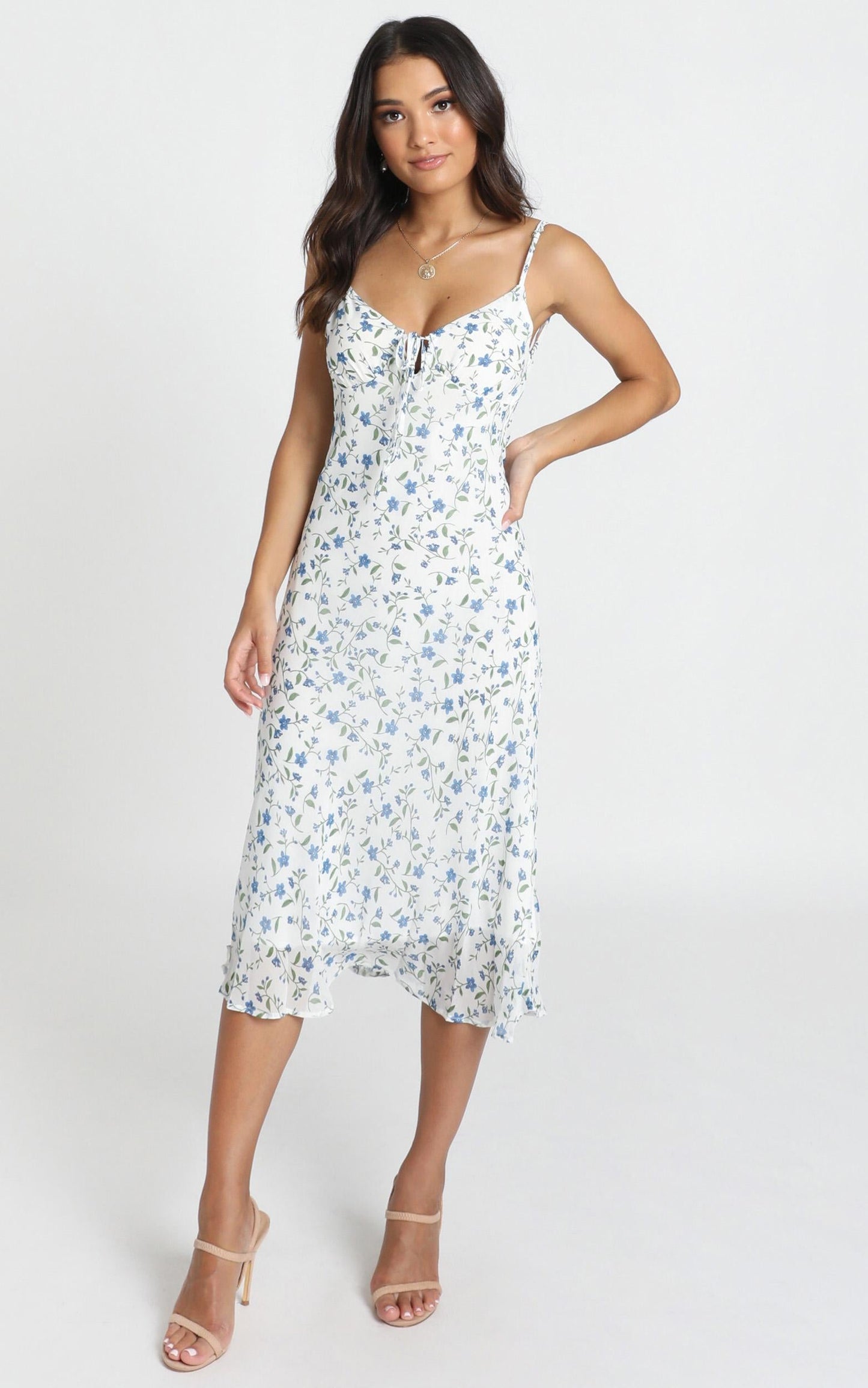 Toss the Dice Dress in White Ditsy Floral