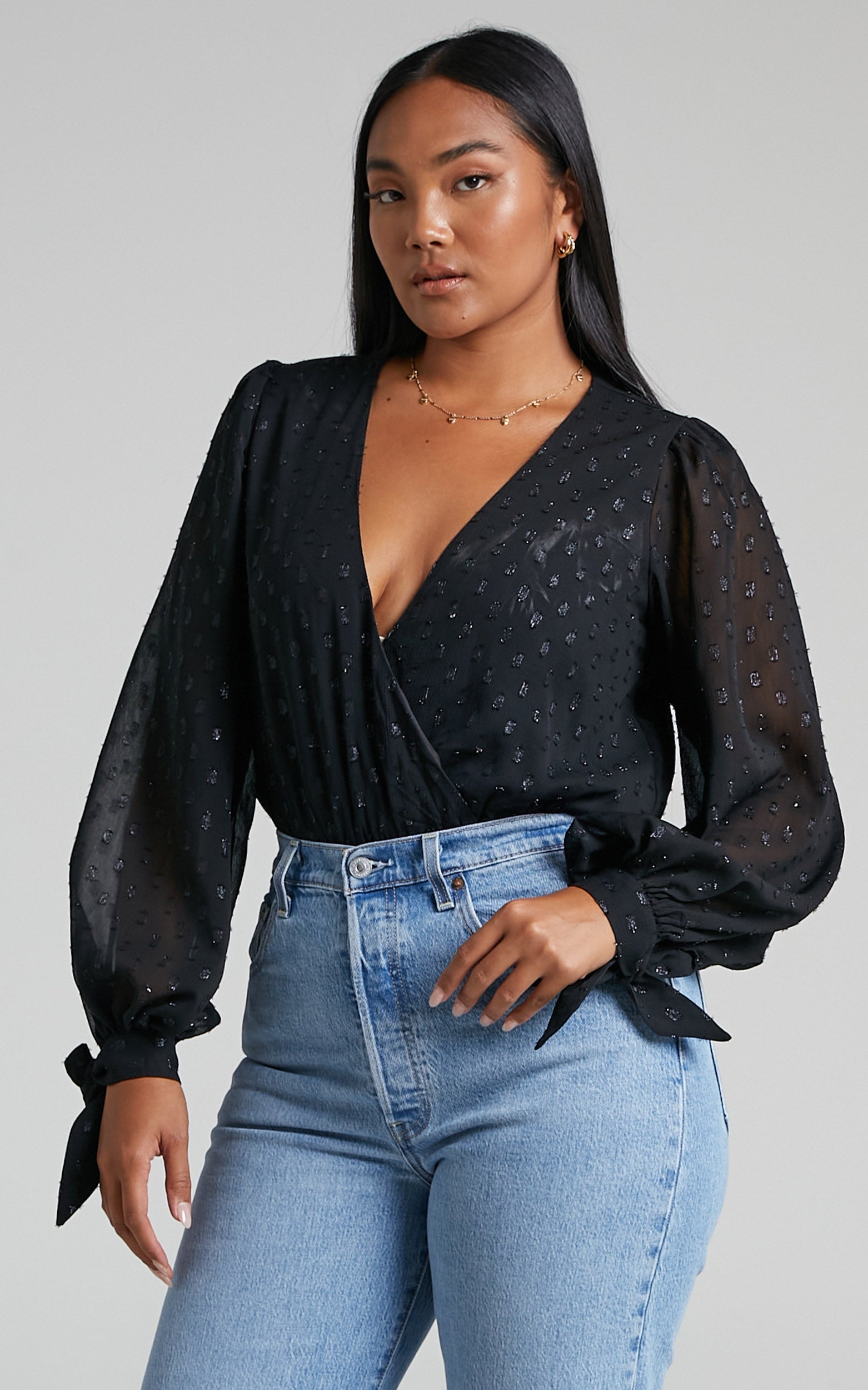 Agustha Bodysuit - Wrap Front Bodysuit in Black