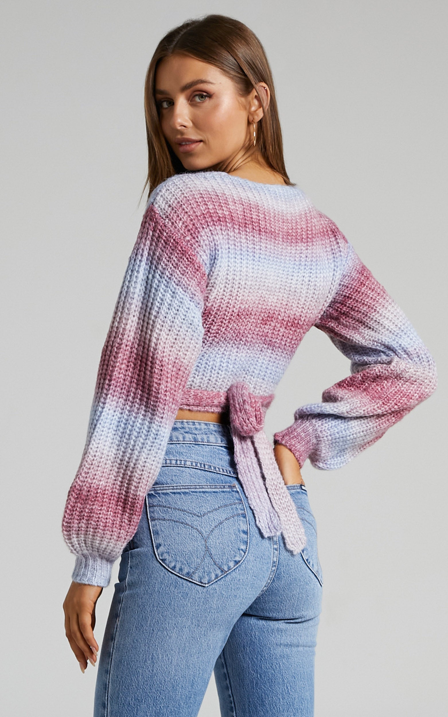 Bibi Wrap Knit Crop Top in Multi