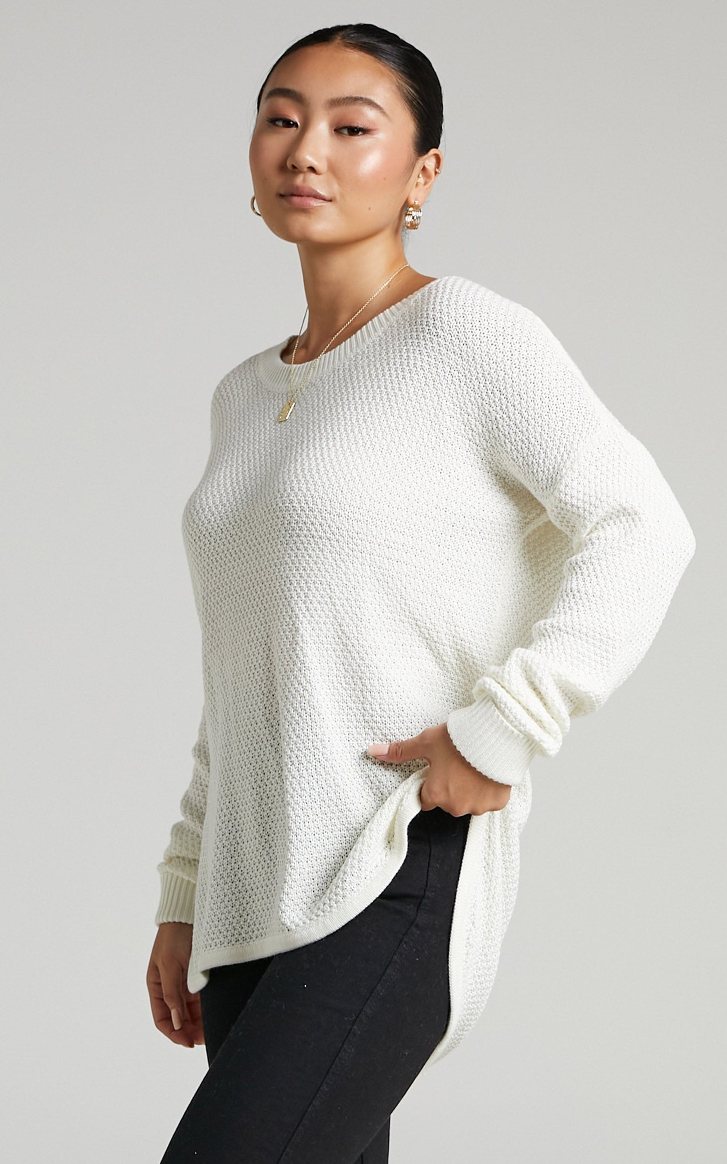 Christi Jumper - Zip Detail Knitted Jumper in Cream