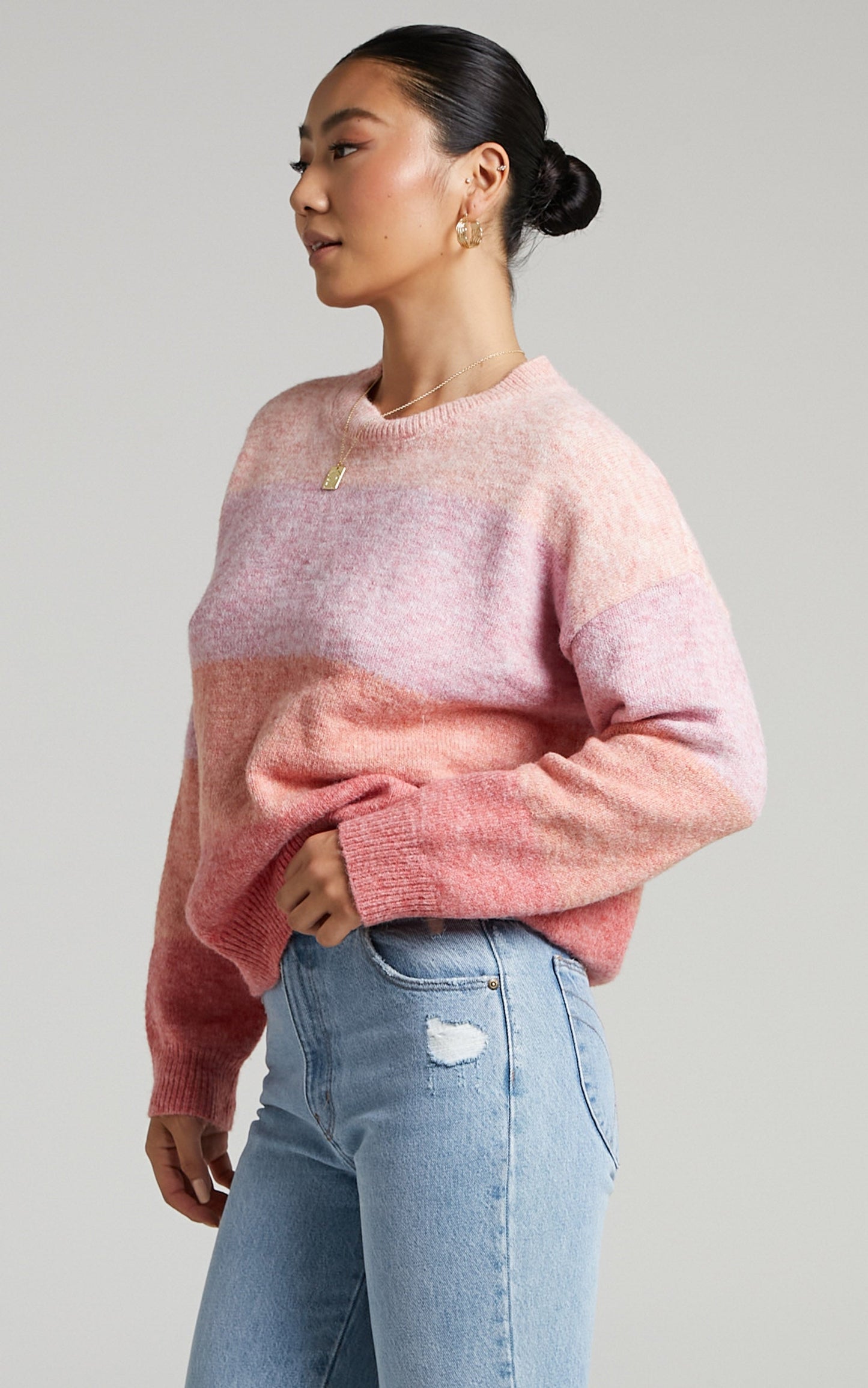 Claudette Jumper - Colour Block Stripe Knit Jumper in Pink