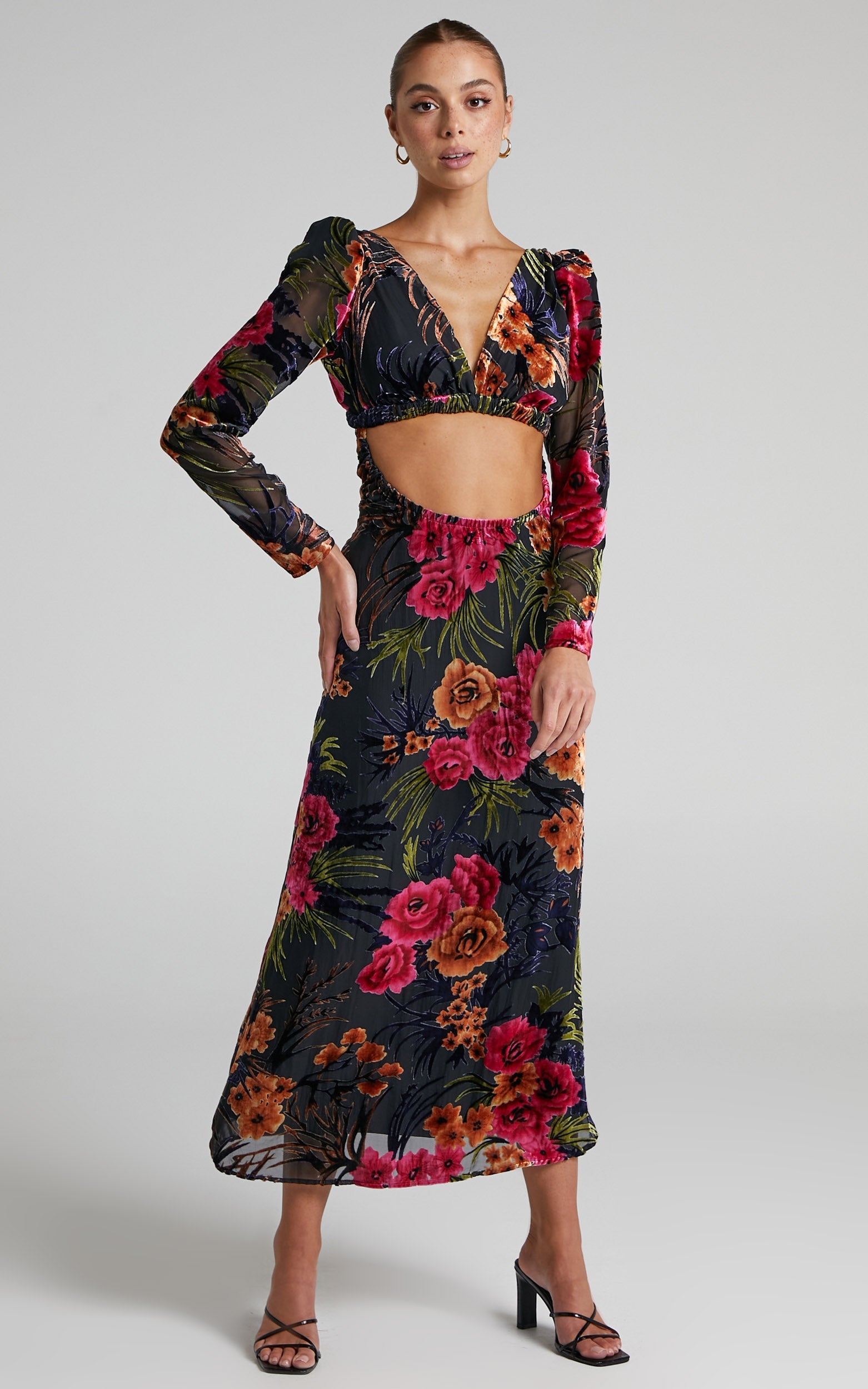 Danielle Bernstein - Cut Out Flocked Velvet Dress in Black Multi