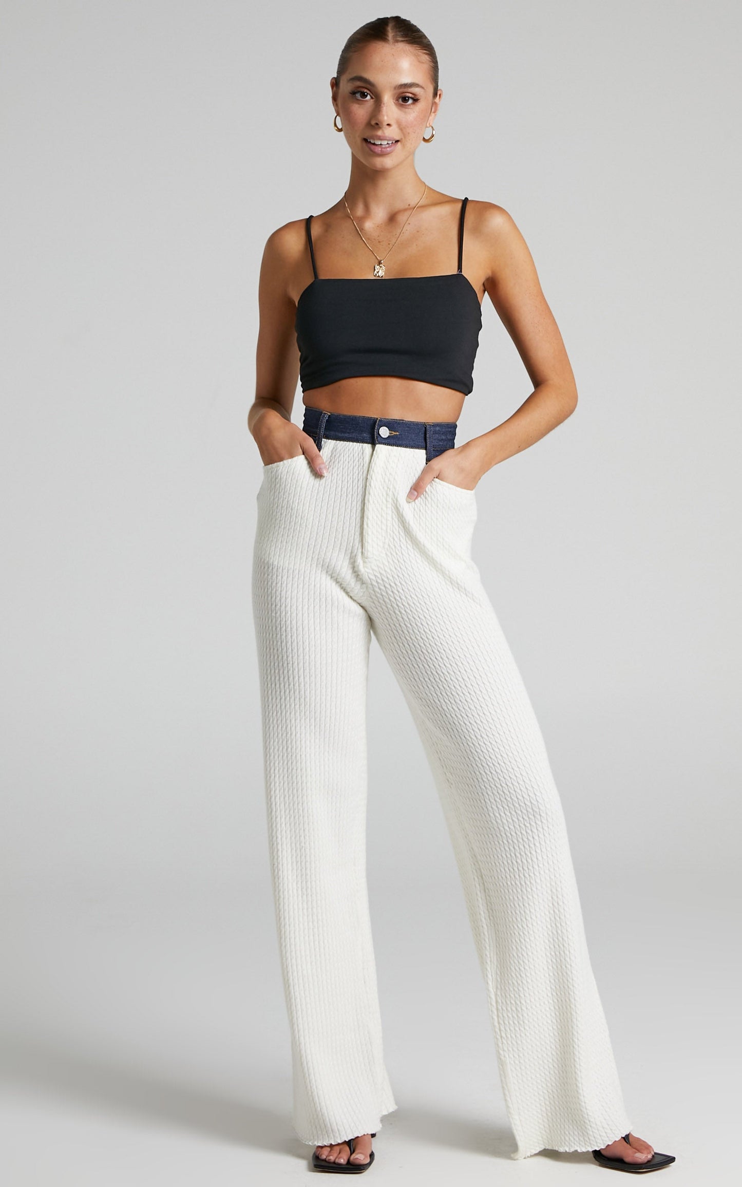 Danielle Bernstein - High Rise Wide Leg in rinse/Cream