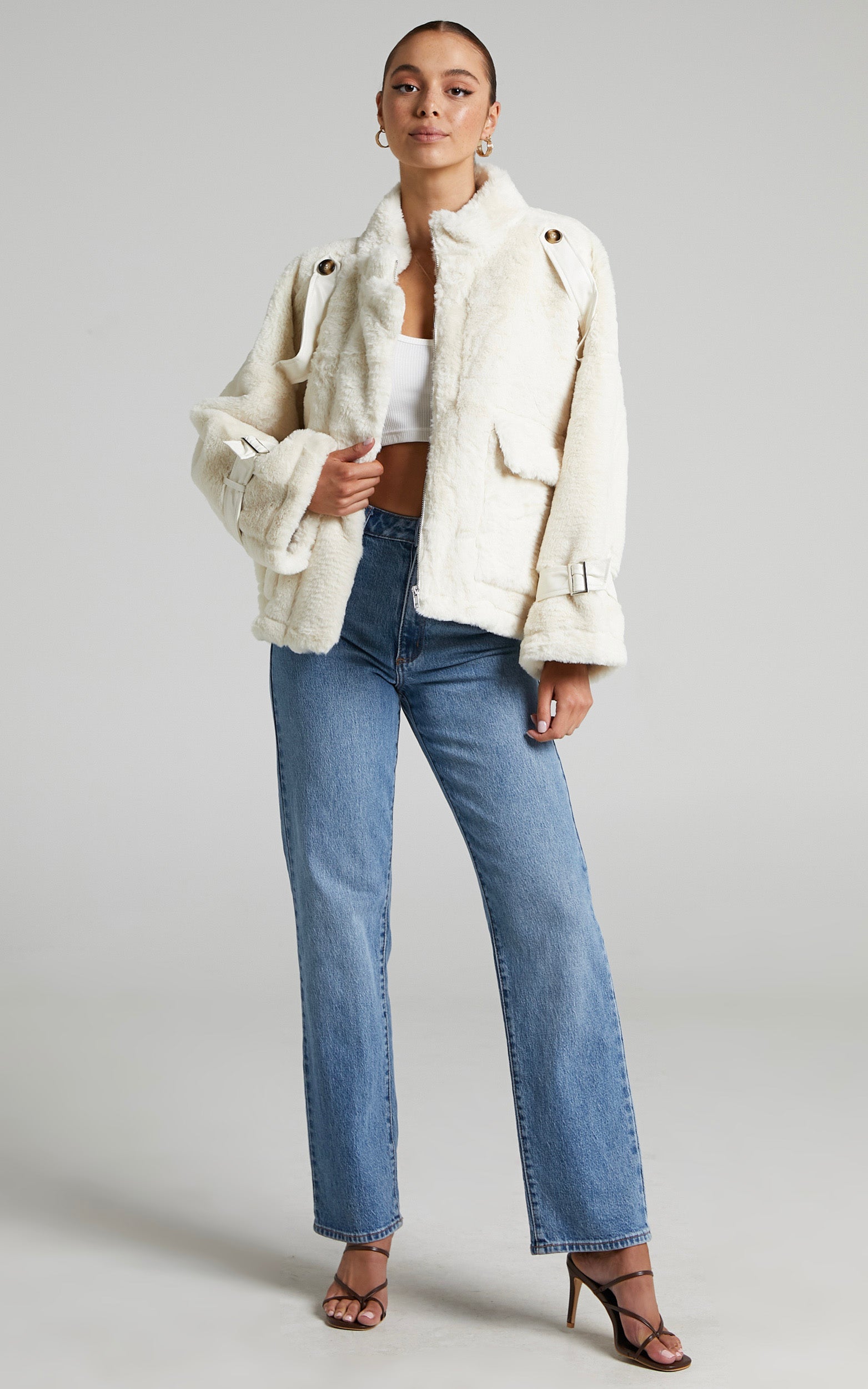 Gretel Faux Fur Jacket in Cream