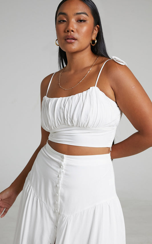 Jaye Top - Ruched Bust Crop Top in Off White