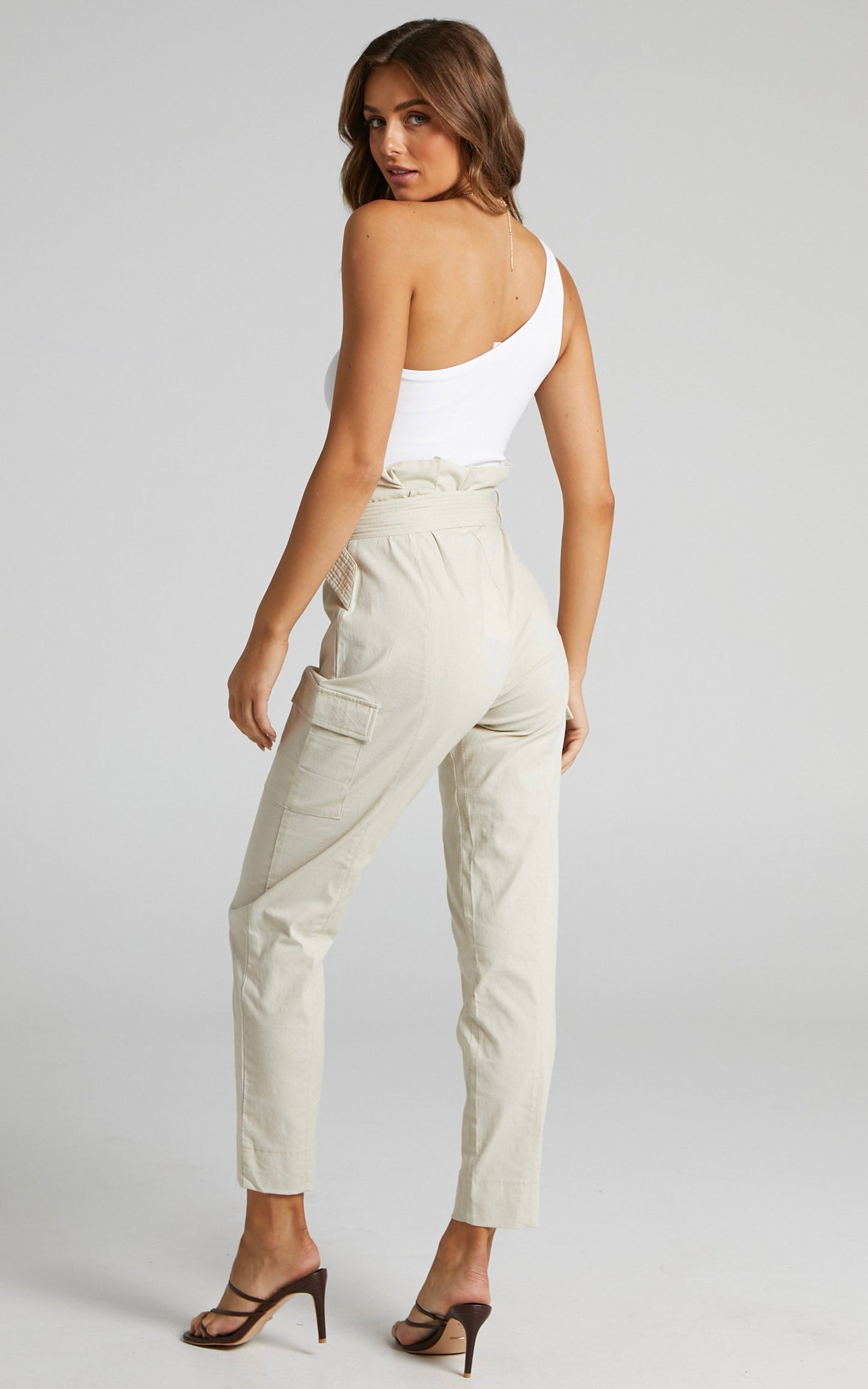 Kaori Belted Paper Bag Waist Utility Pants in Sand