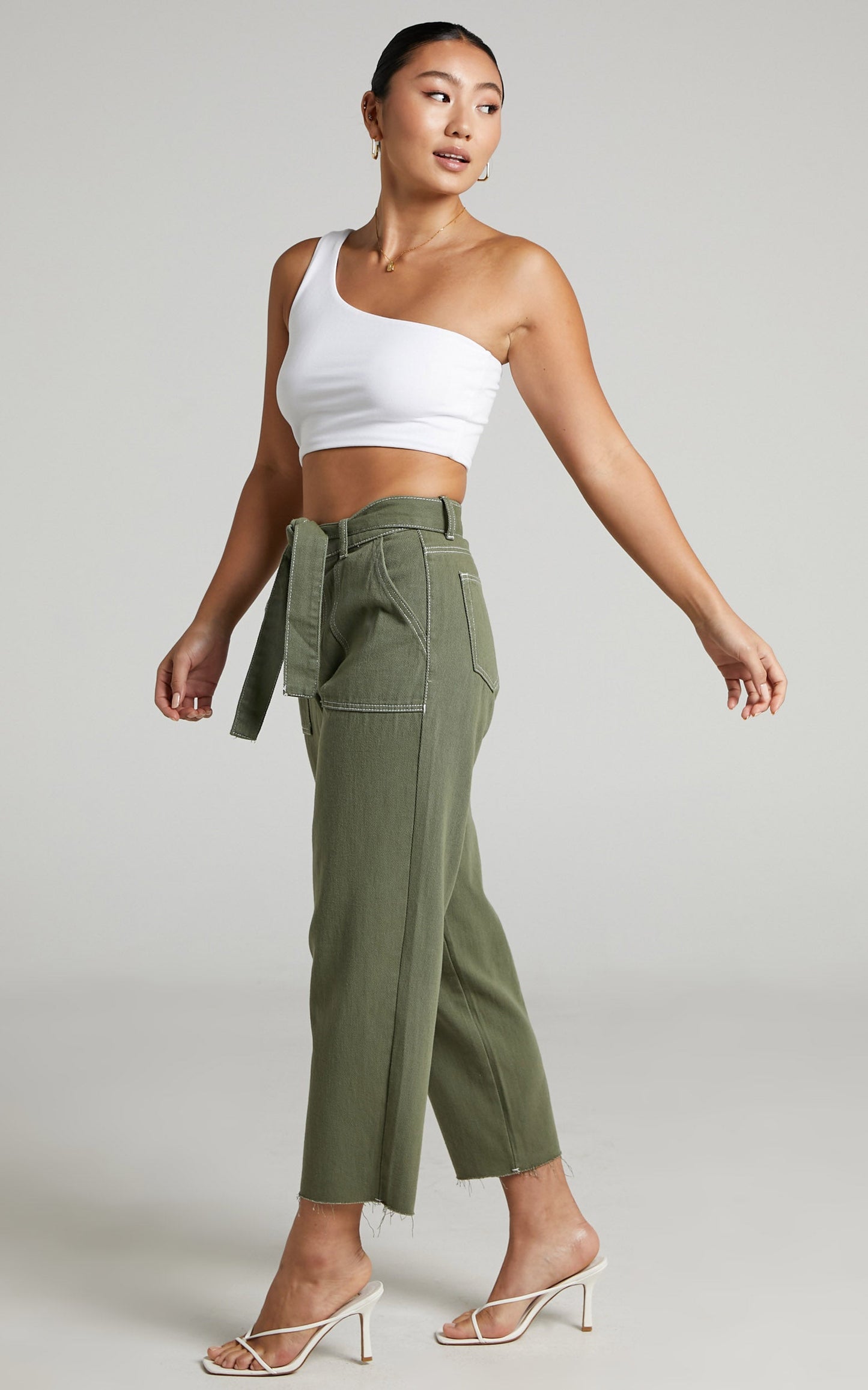 Leyton Jeans - Tie Waist Jeans in Khaki