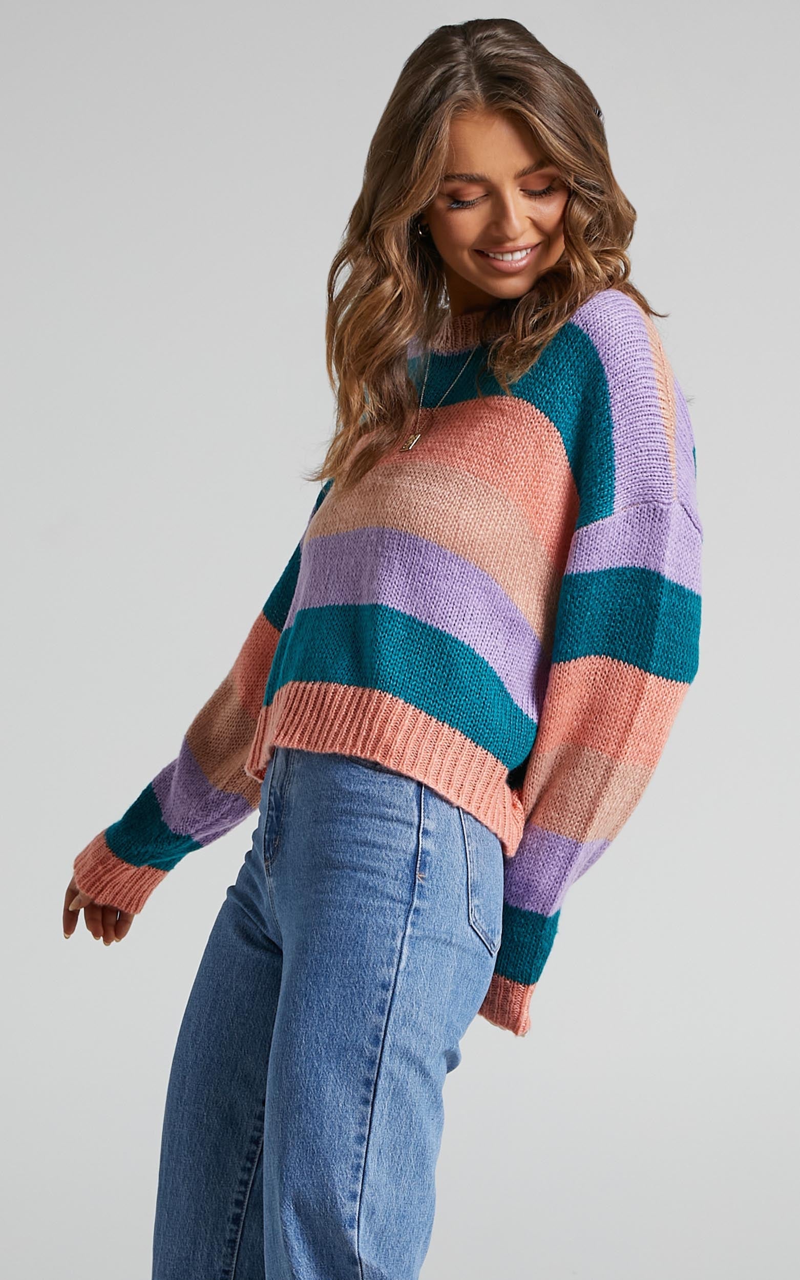 Olesia Drop Shoulder Striped Jumper in Multi