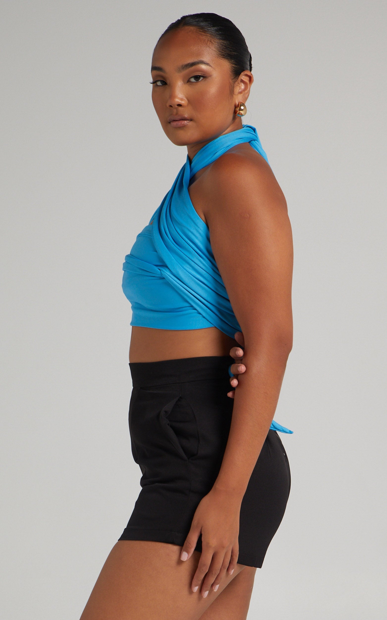 Lilah Multi Tie Crop Top in Blue