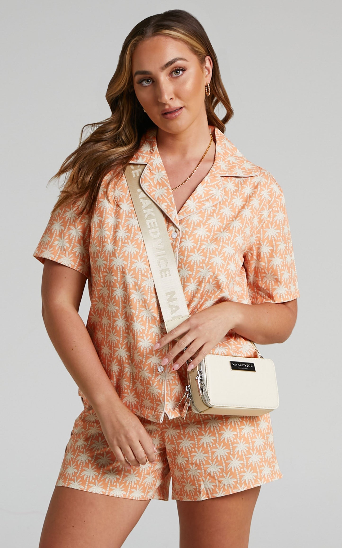 Reegan Collared Shirt and Shorts Two Piece Set in Orange