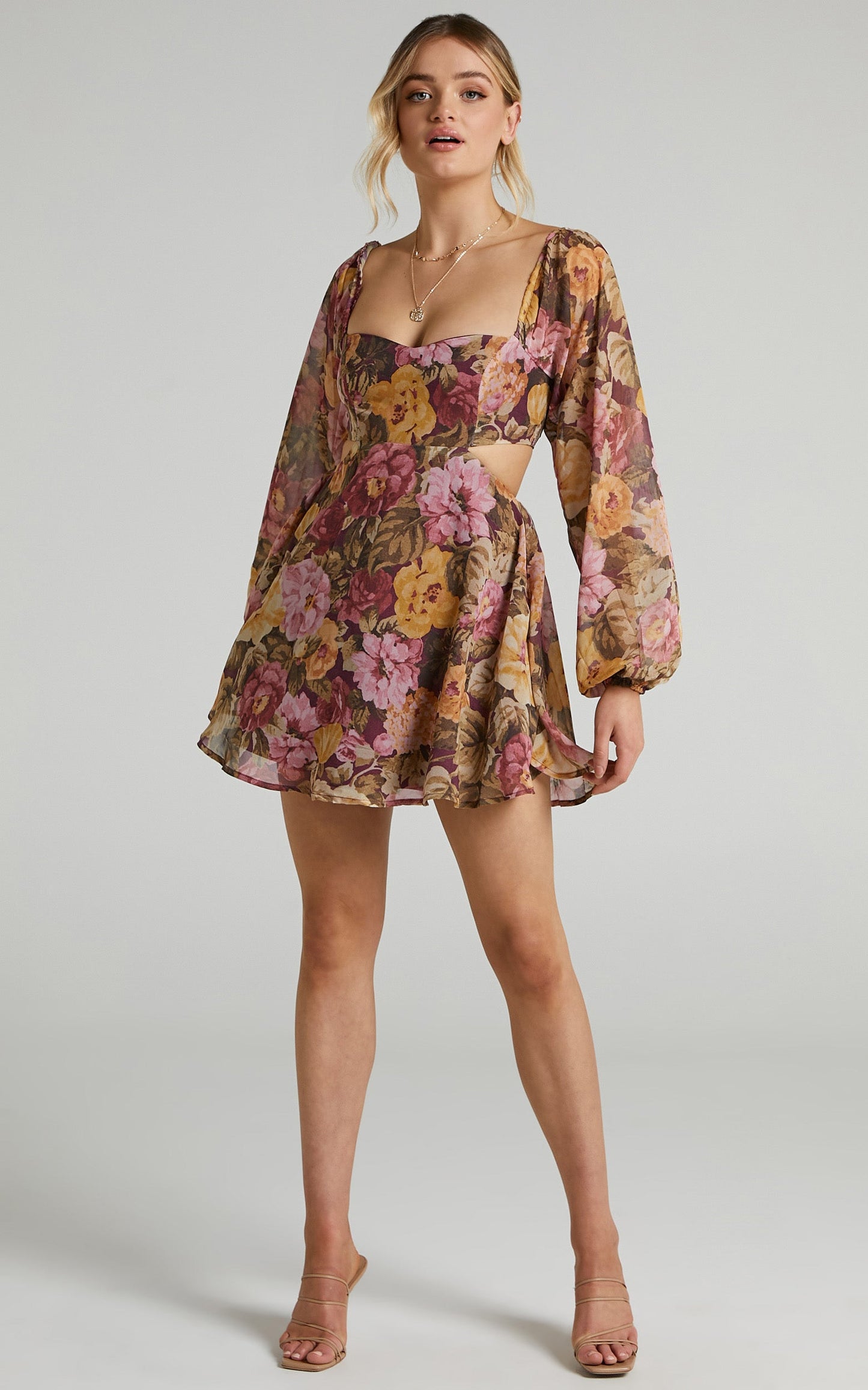 Ebonee Mini Dress - Puff Sleeve Cut Out Dress in Classic Floral