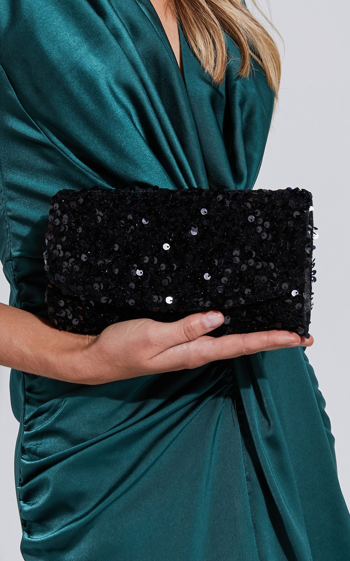 Kensington Velevet Sequin Clutch in Black