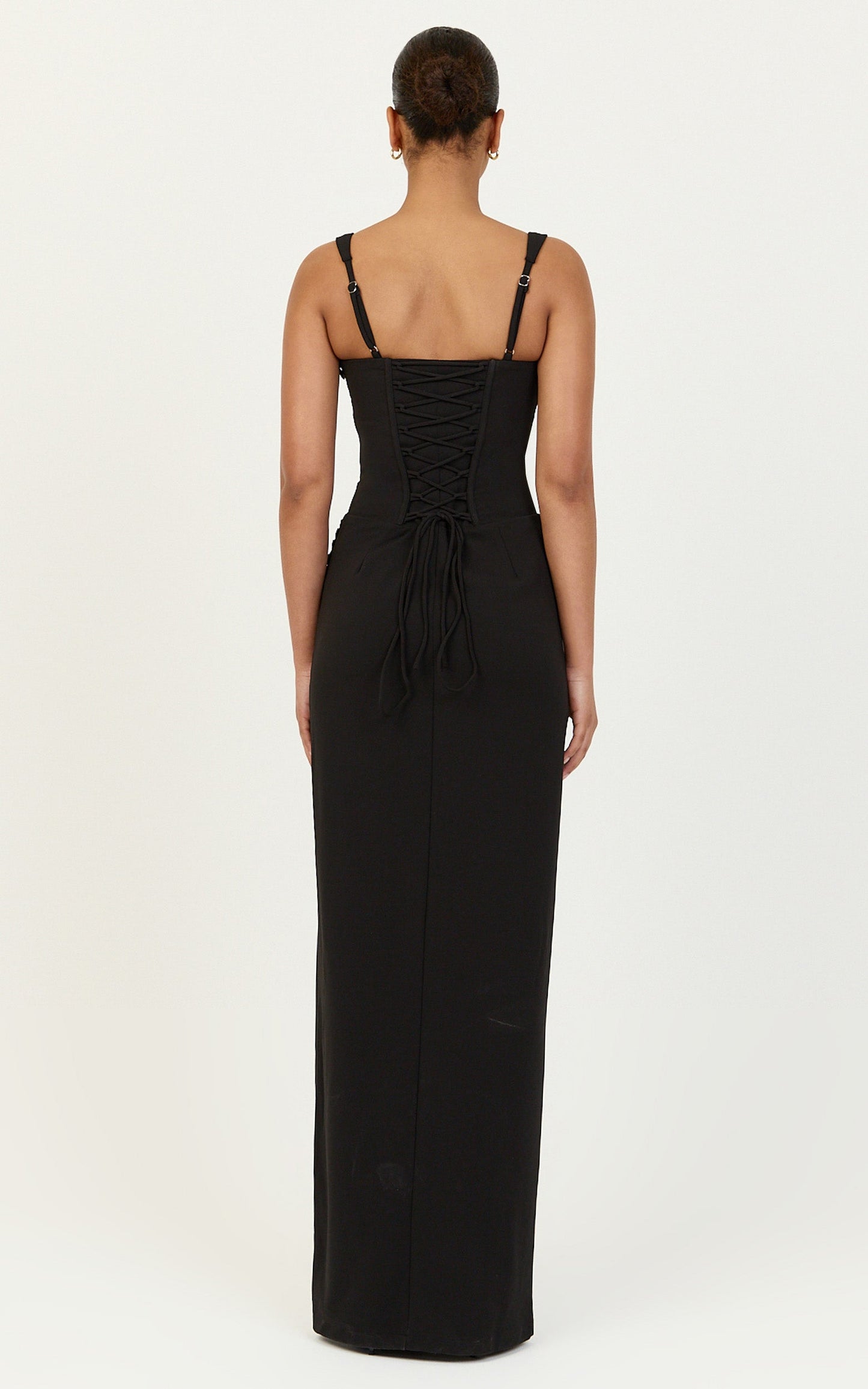 Amara Maxi Dress - Corset Bodice Lace Up Dress in Black