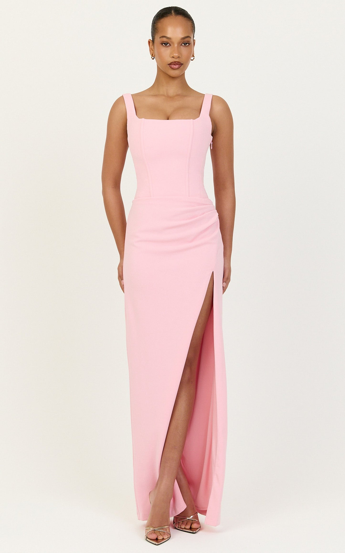 Amara Maxi Dress - Corset Bodice Lace Up Dress in Pink