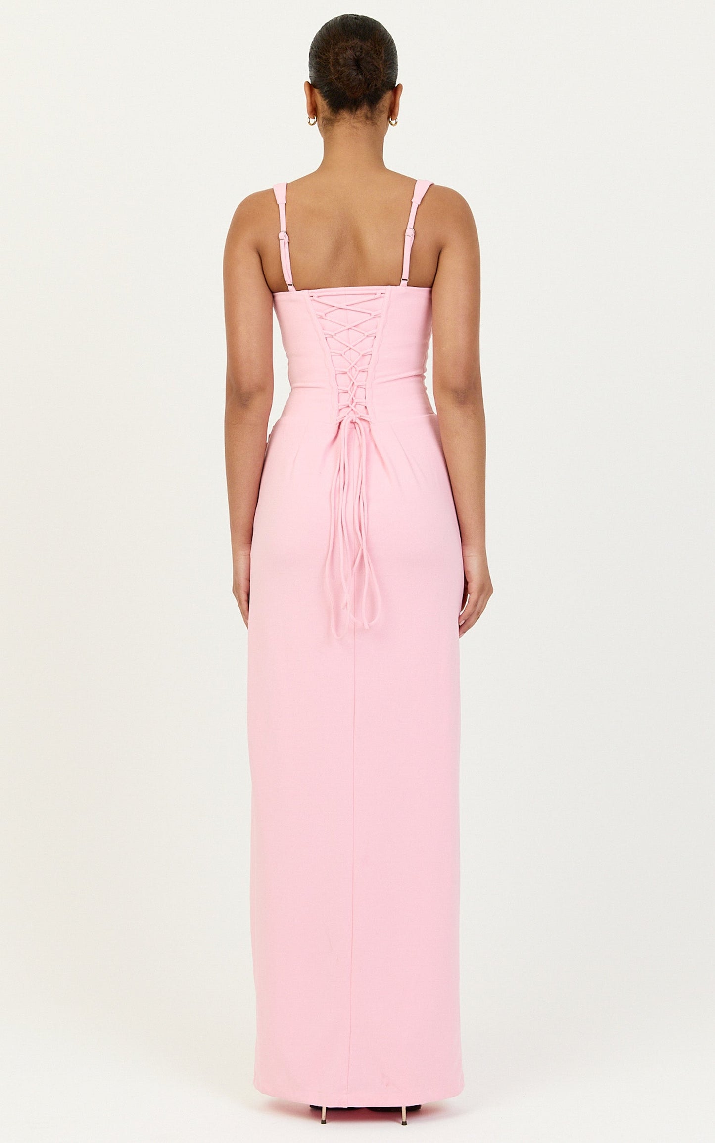 Amara Maxi Dress - Corset Bodice Lace Up Dress in Pink