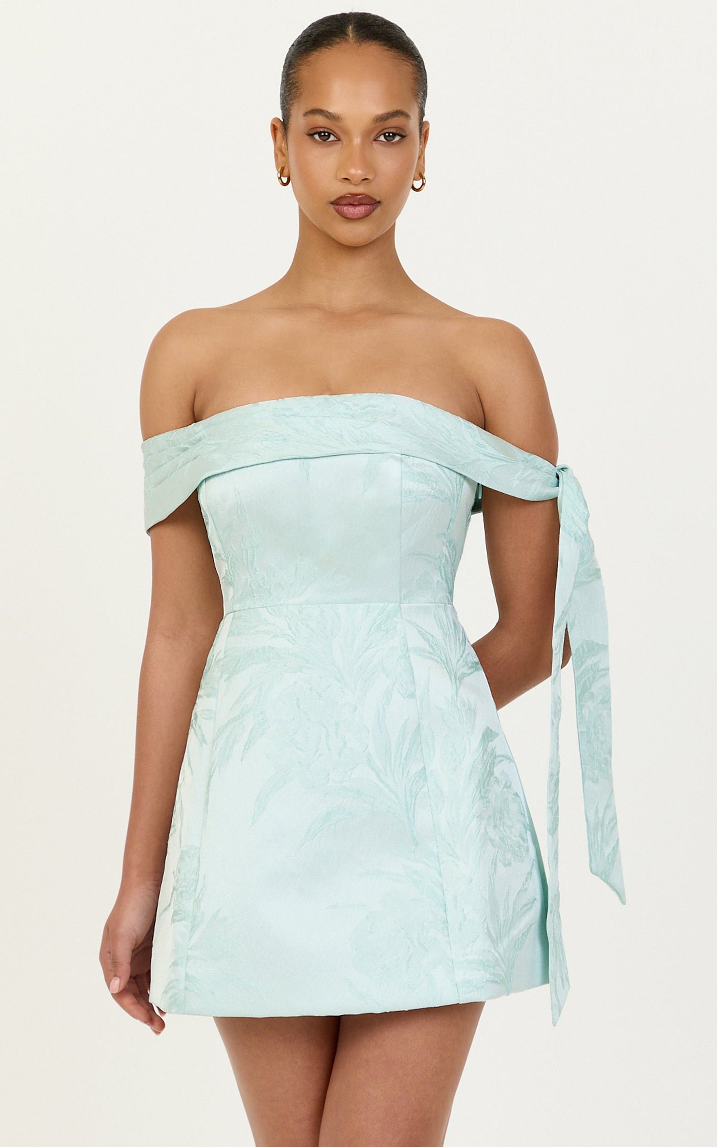 Cora Mini Dress - Off Shoulder Tie Detail Dress in Mint