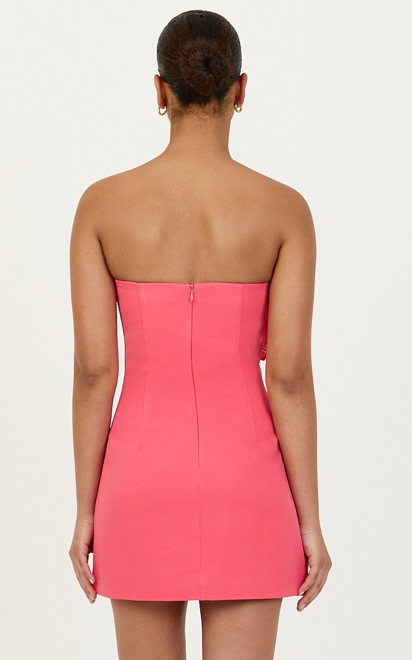 Dahlia Mini Dress - Strapless Side Frill Pleated A Line Dress in Pink