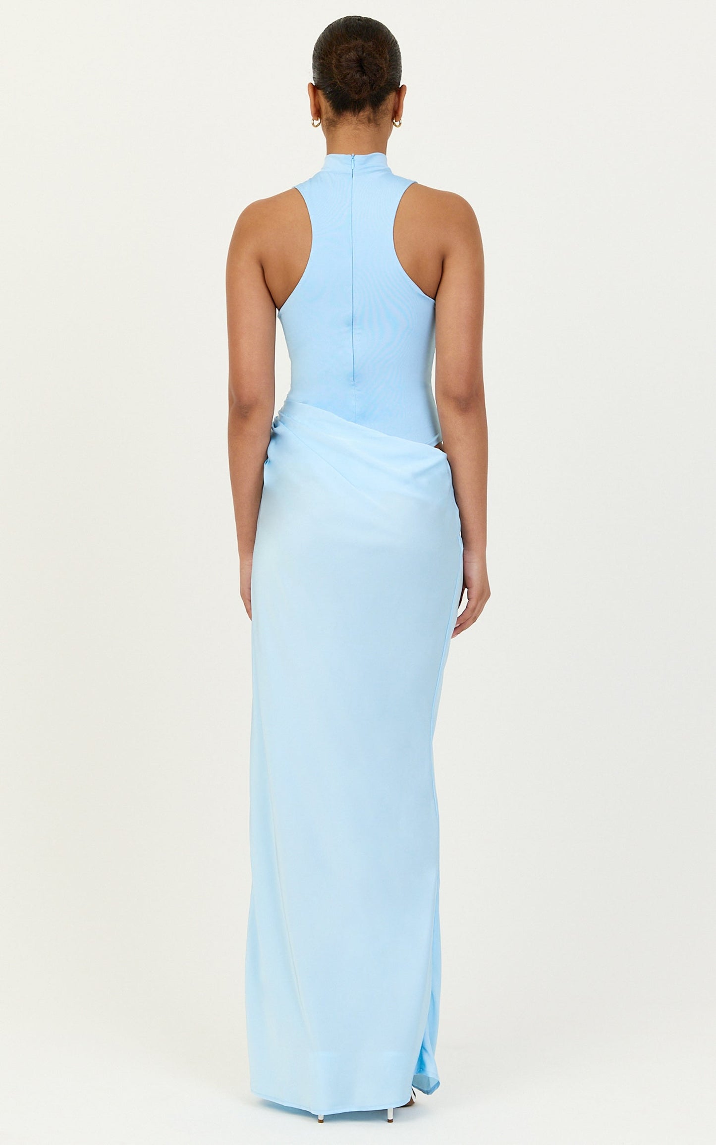 Elodie Maxi Dress - High Neck Draped Overlay Dress in Light Blue
