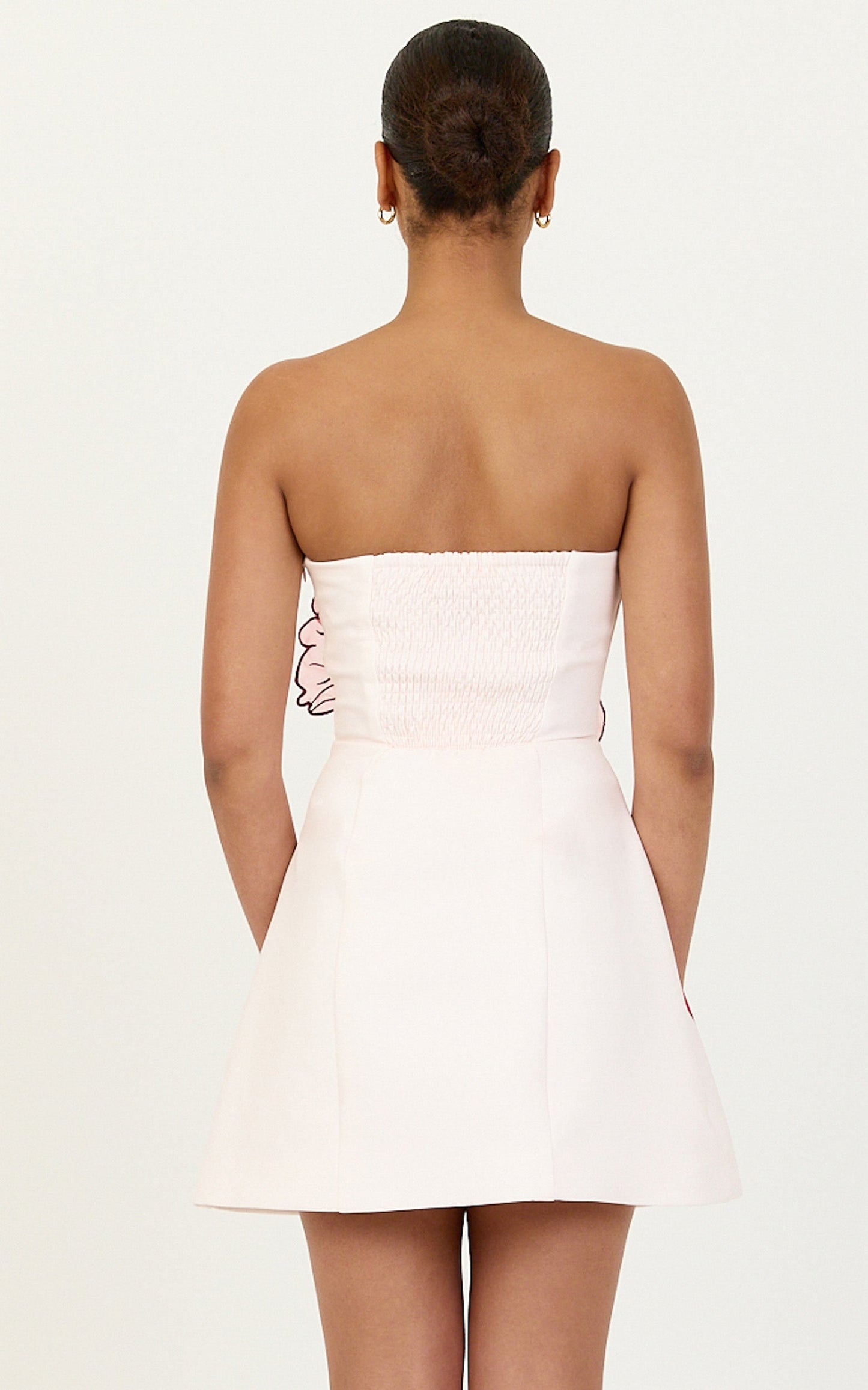 Elva Mini Dress - Strapless Floral Print Embroidered Dress in Water Colour Poppy Print
