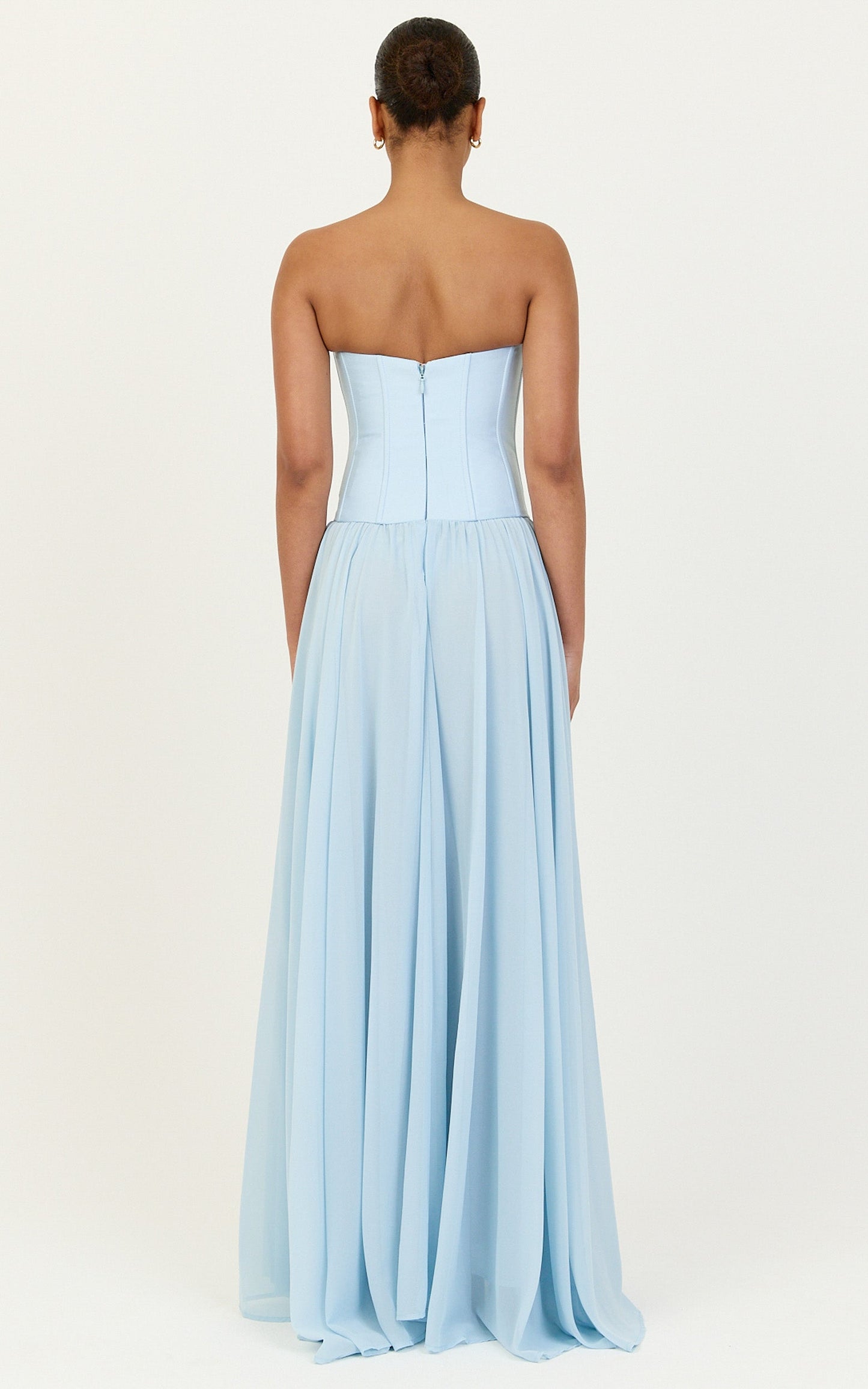 Eugene Maxi Dress - Contrast Strapless Fit And Flare High Split Dress in Blue